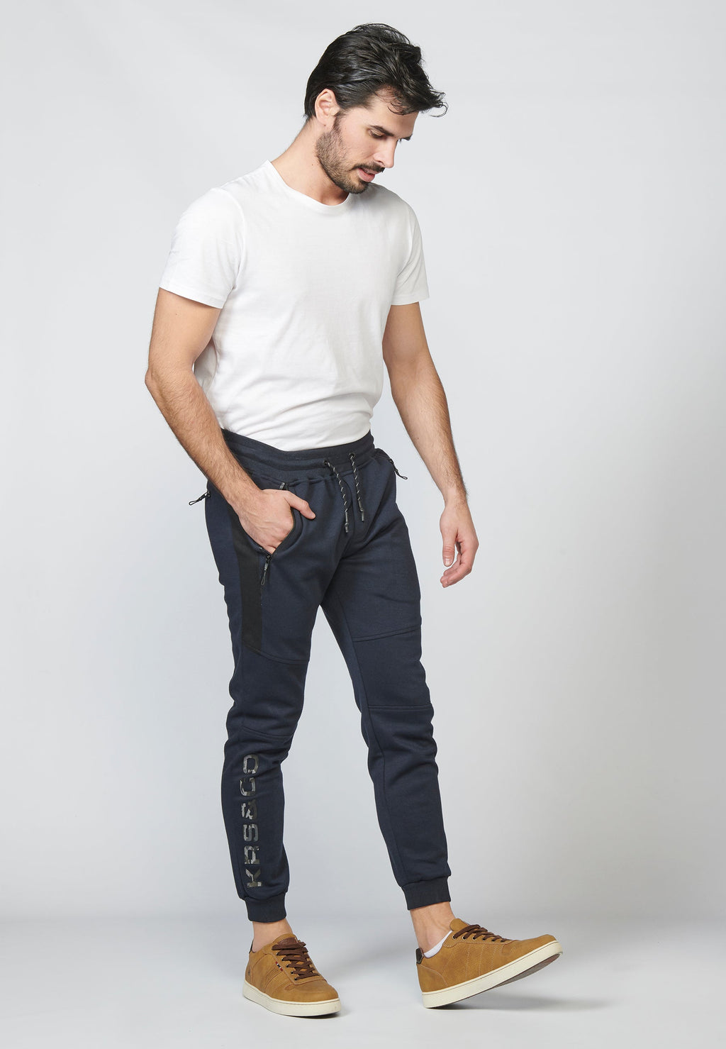 Pantalón largo deportivo jogger interlock con cintura elástica ajustable con cordón para hombre