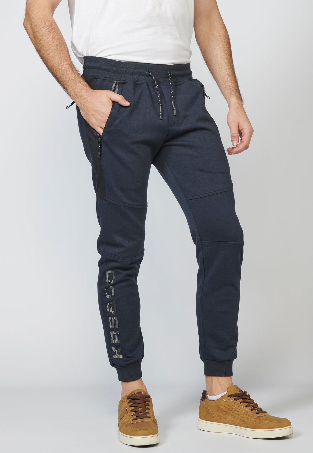 Pantalón largo deportivo jogger interlock con cintura elástica ajustable con cordón para hombre
