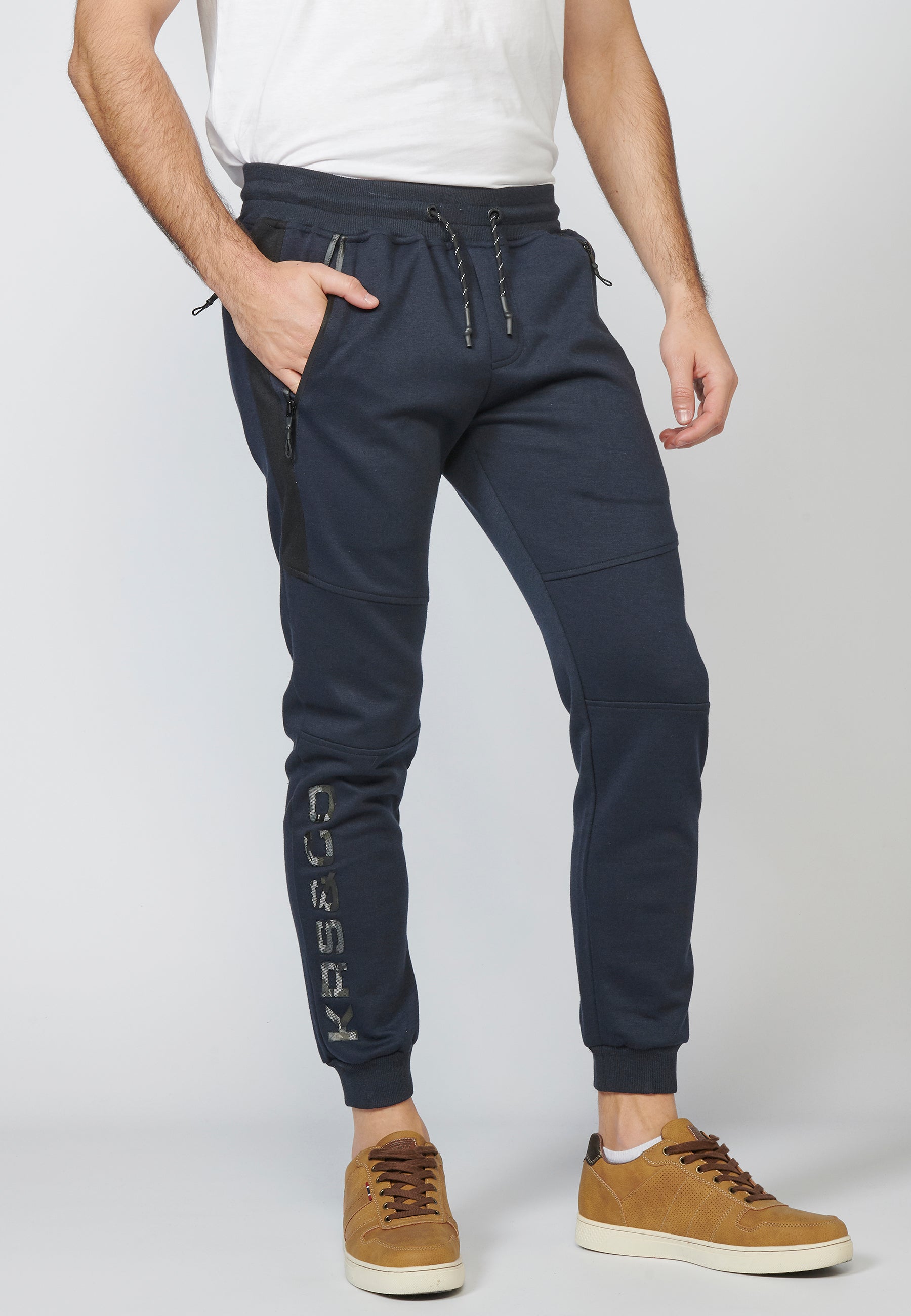 Pantalón largo deportivo jogger interlock con cintura elástica ajustable con cordón para hombre