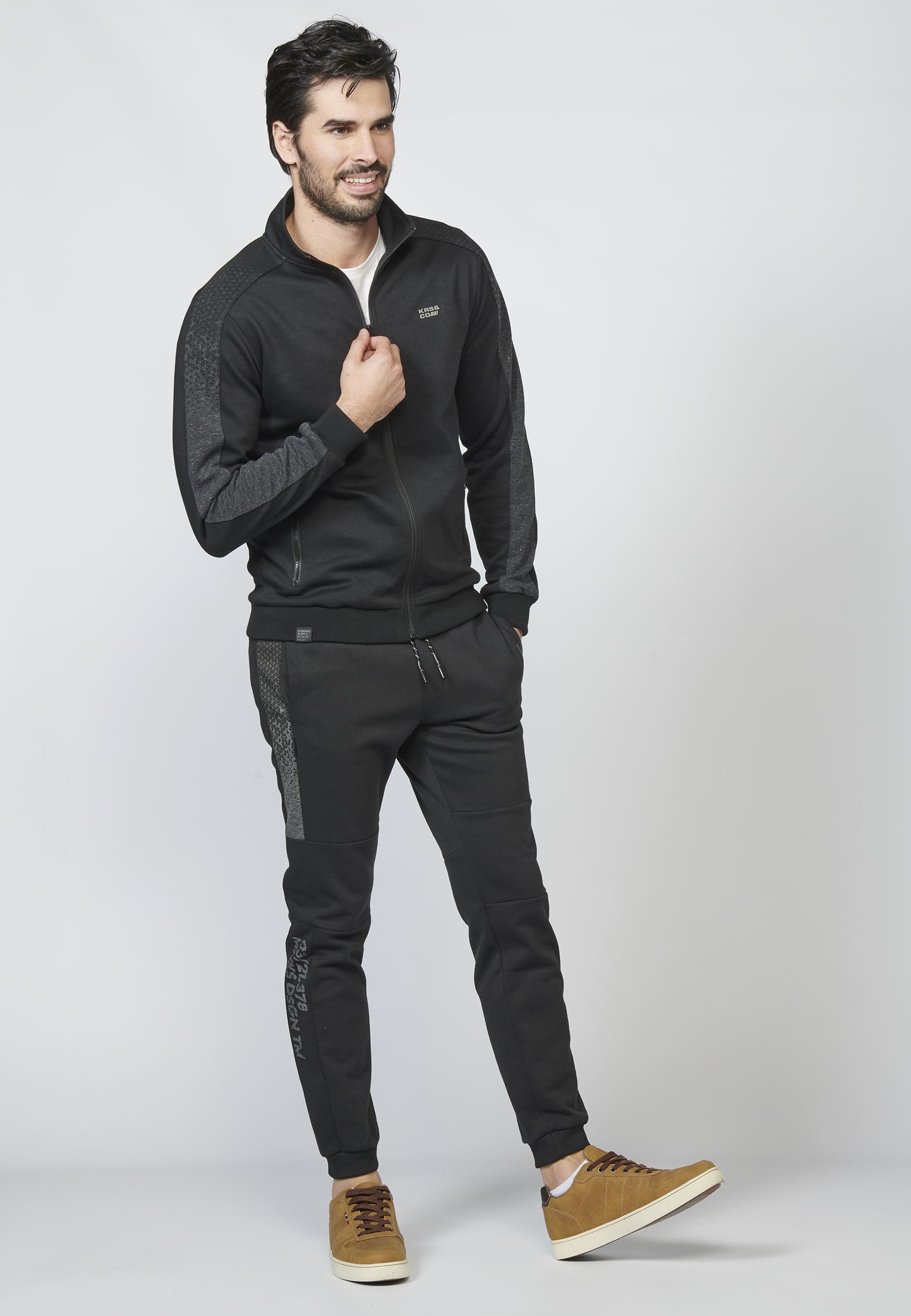 Pantalón largo deportivo jogger interlock con cintura elástica ajustable con cordón para hombre