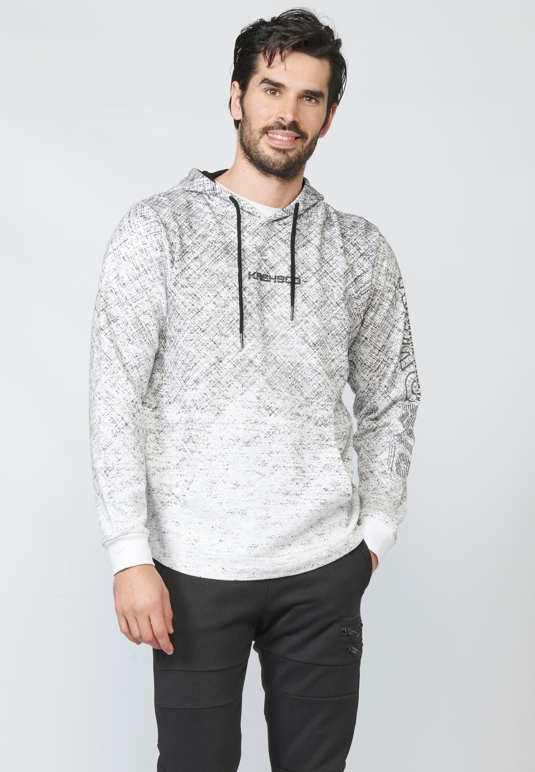 Sudadera felpa estampada con capucha ajustable con cordón para hombre