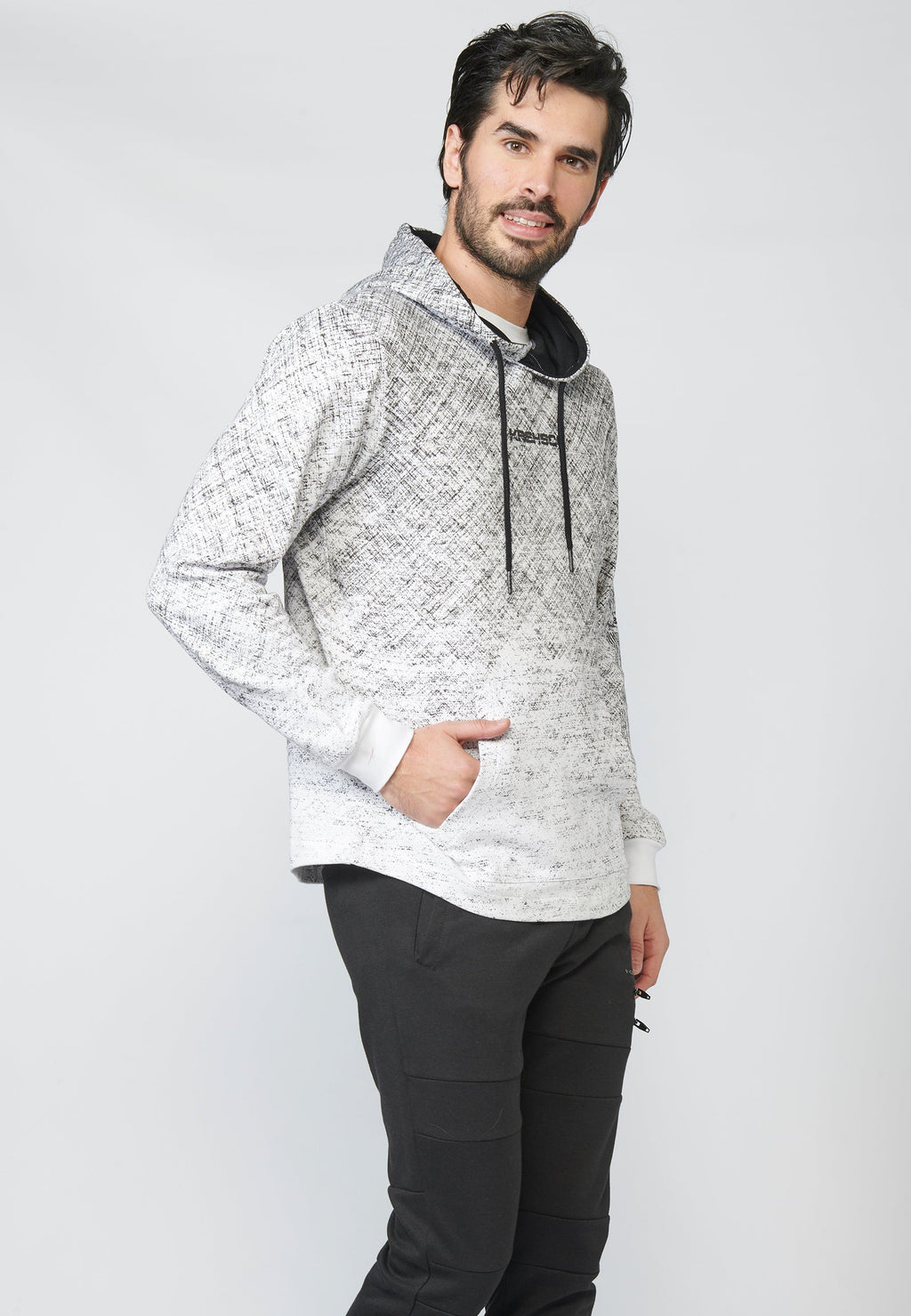 Sudadera felpa estampada con capucha ajustable con cordón para hombre