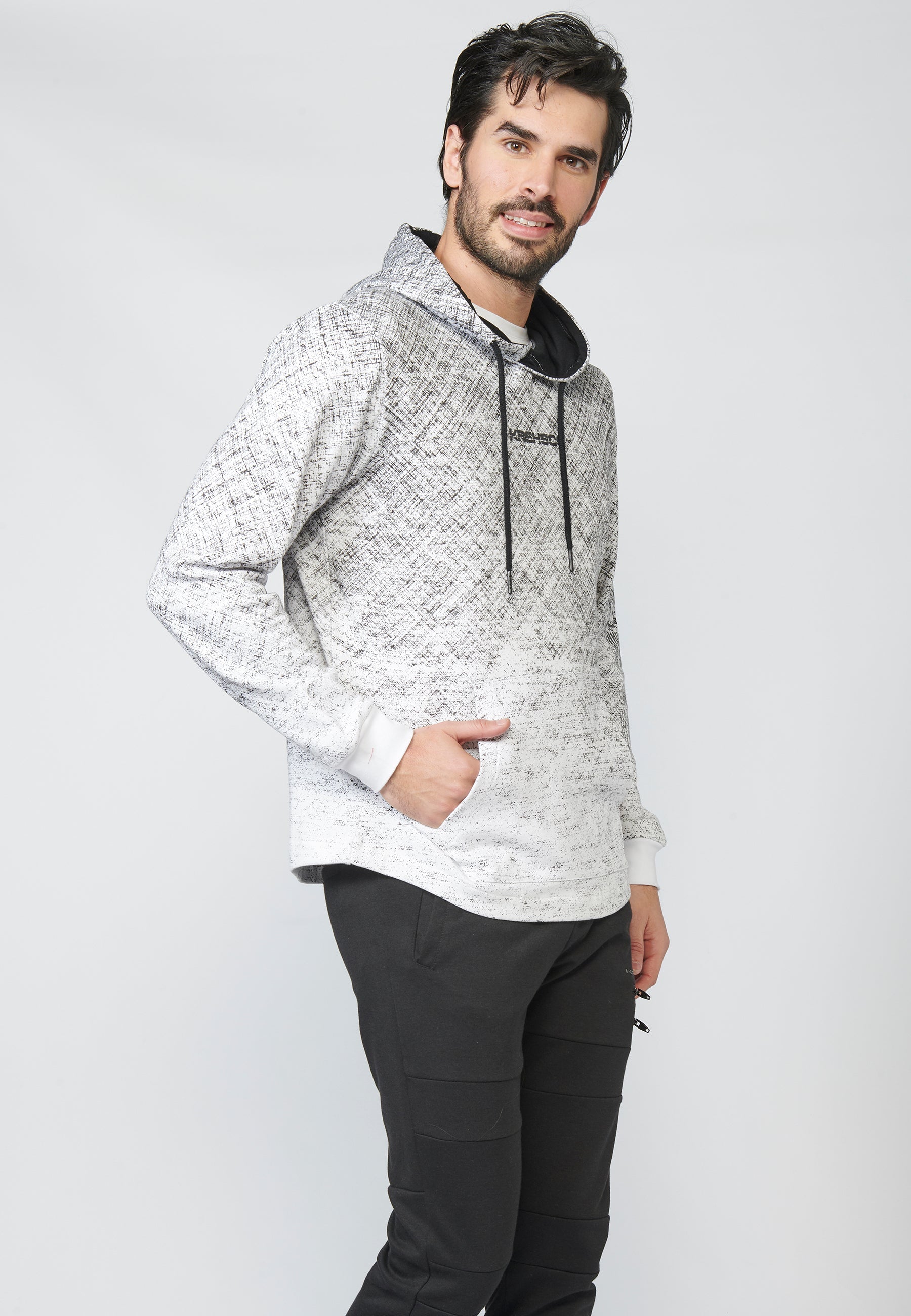 Sudadera felpa estampada con capucha ajustable con cordón para hombre