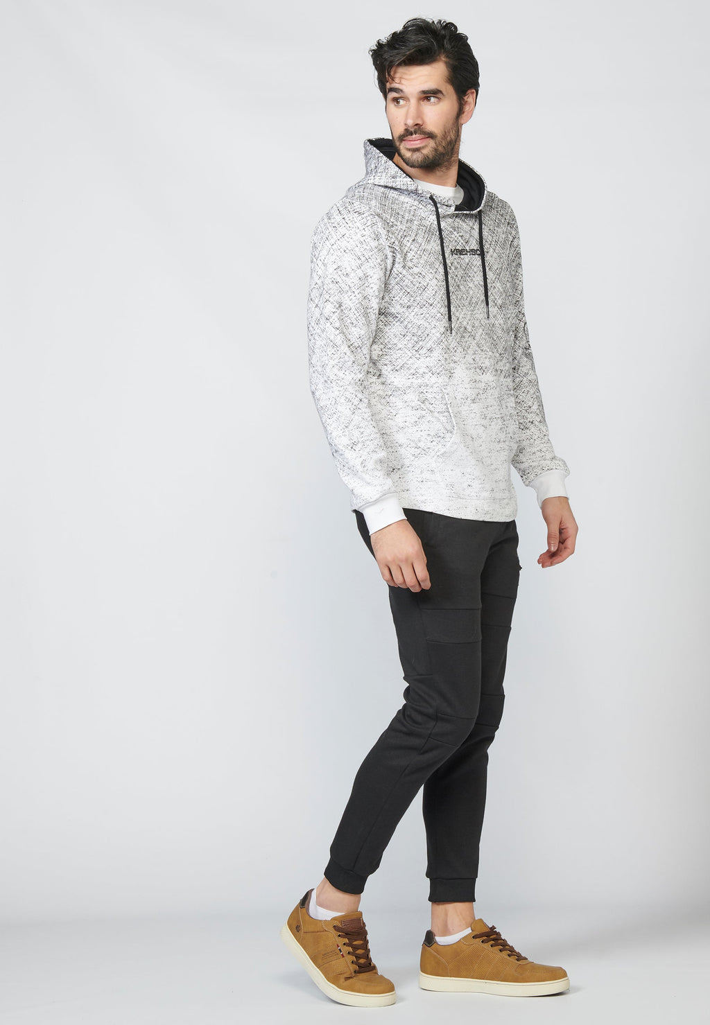Sudadera felpa estampada con capucha ajustable con cordón para hombre