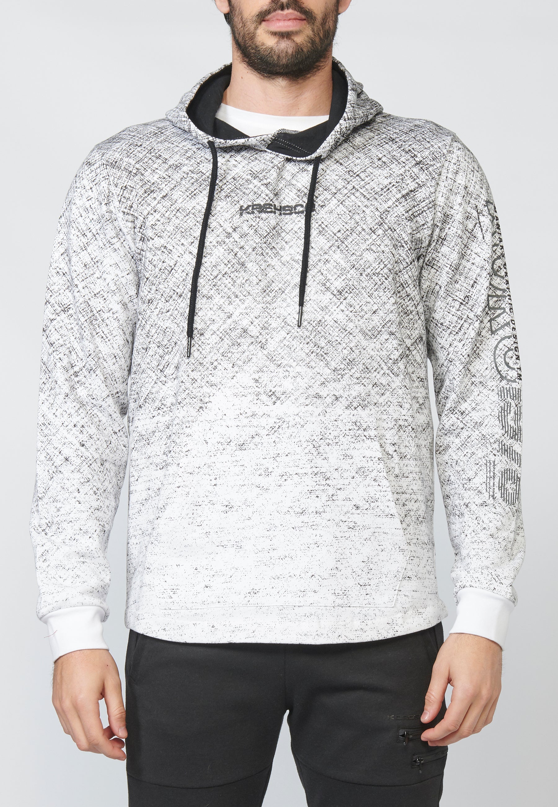 Sudadera felpa estampada con capucha ajustable con cordón para hombre