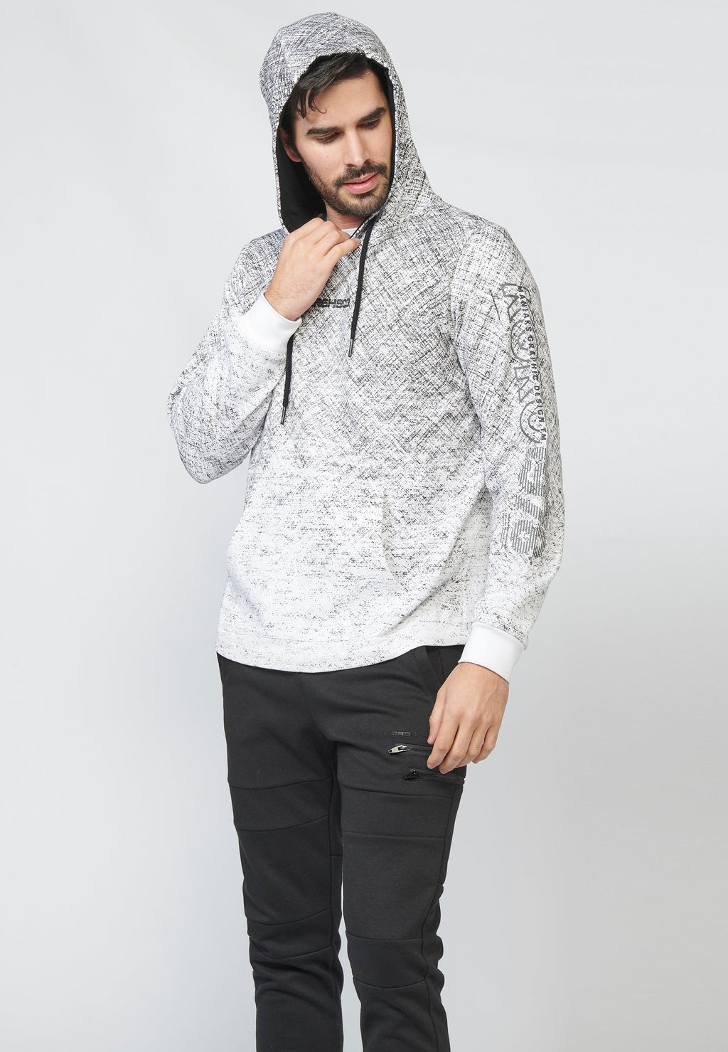 Sudadera felpa estampada con capucha ajustable con cordón para hombre