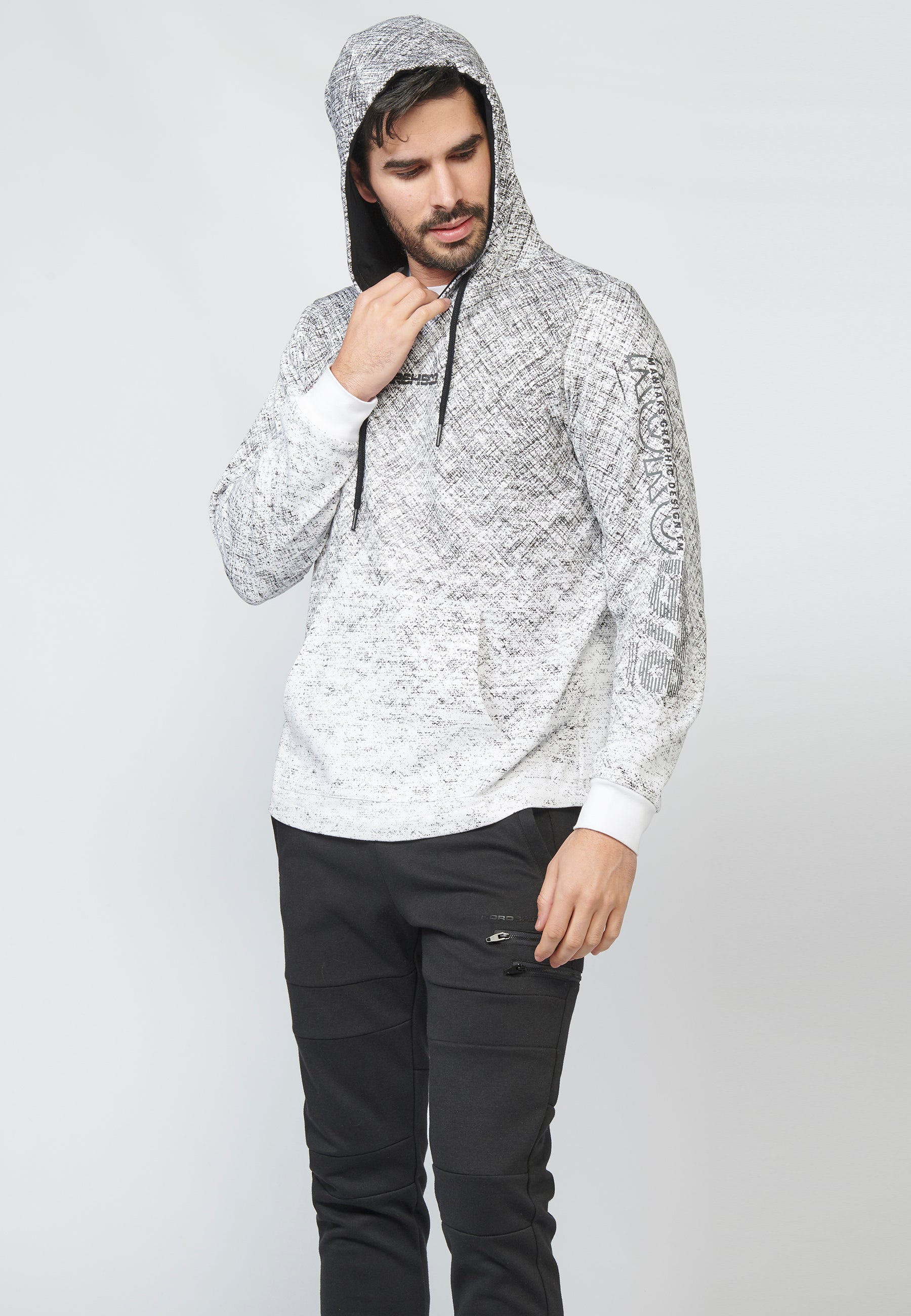 Sudadera felpa estampada con capucha ajustable con cordón para hombre