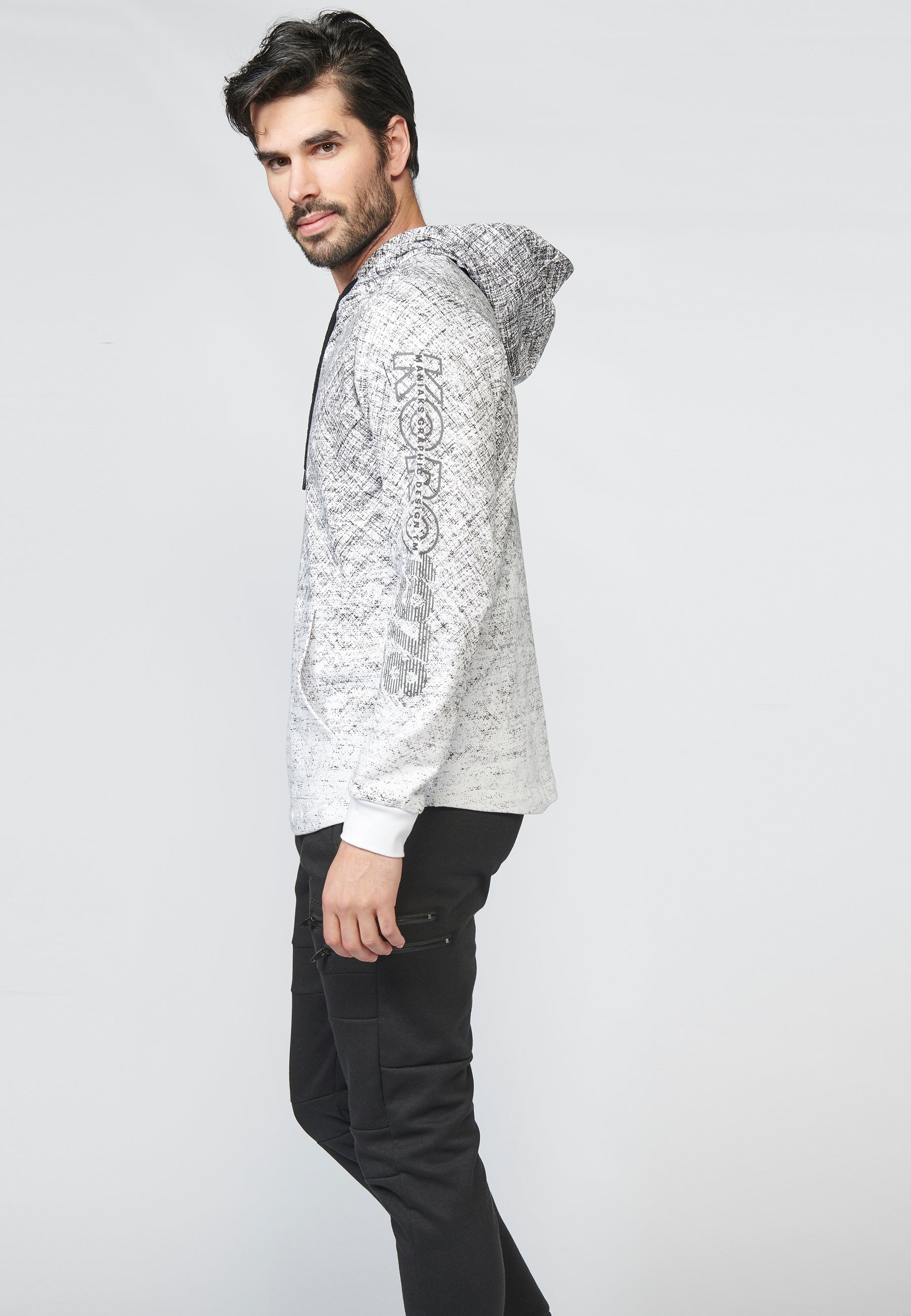 Sudadera felpa estampada con capucha ajustable con cordón para hombre