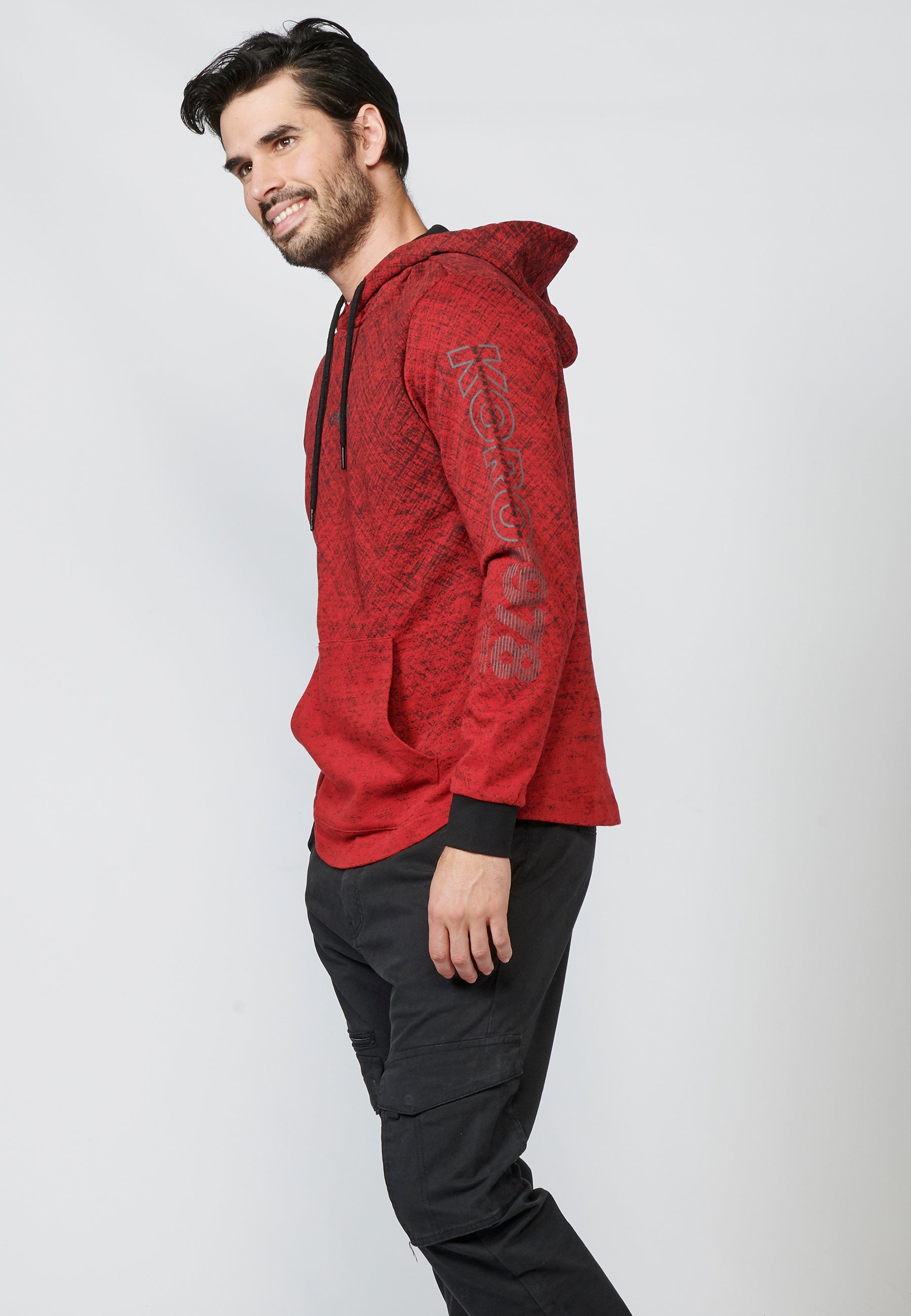 Sudadera felpa estampada con capucha ajustable con cordón para hombre