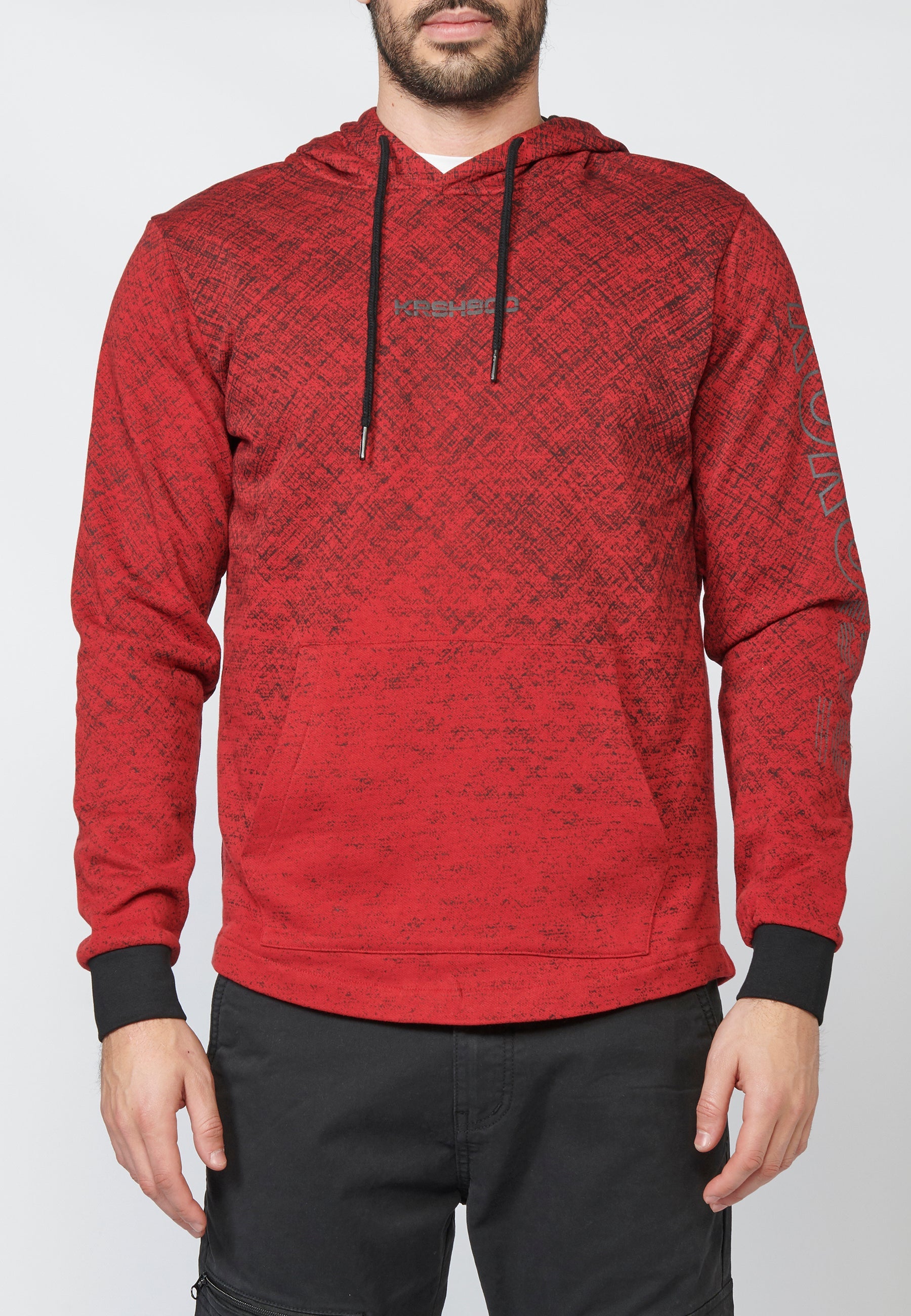 Sudadera felpa estampada con capucha ajustable con cordón para hombre