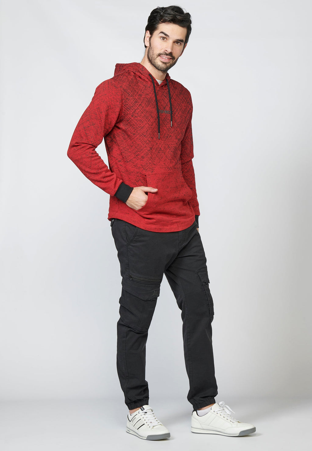 Sudadera felpa estampada con capucha ajustable con cordón para hombre