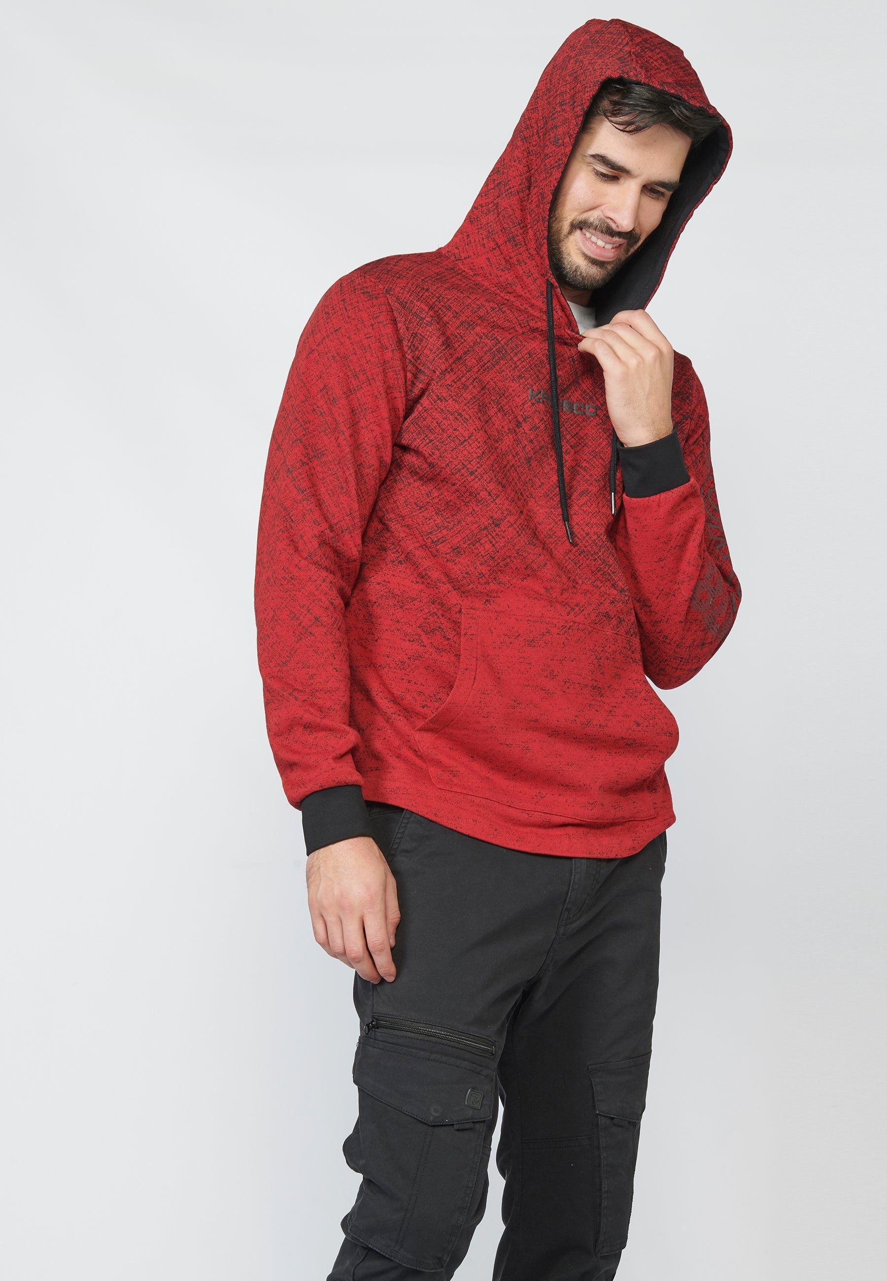 Sudadera felpa estampada con capucha ajustable con cordón para hombre