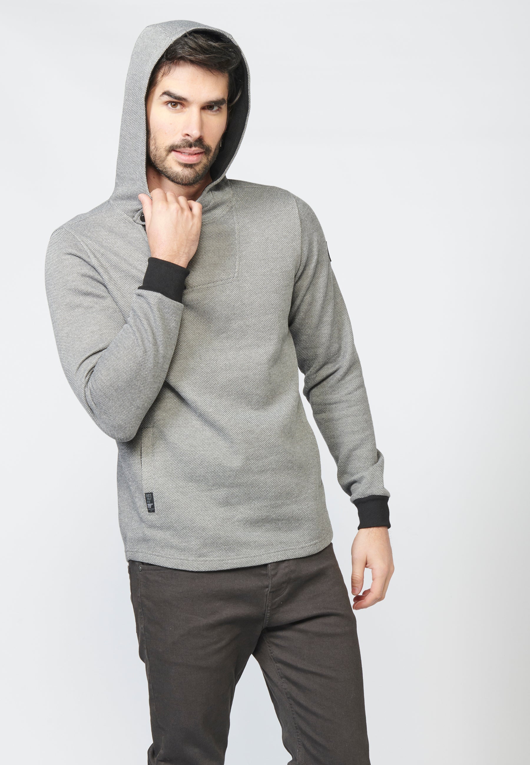 Sudadera felpa con estructura y capucha con botones y cremallera para hombre