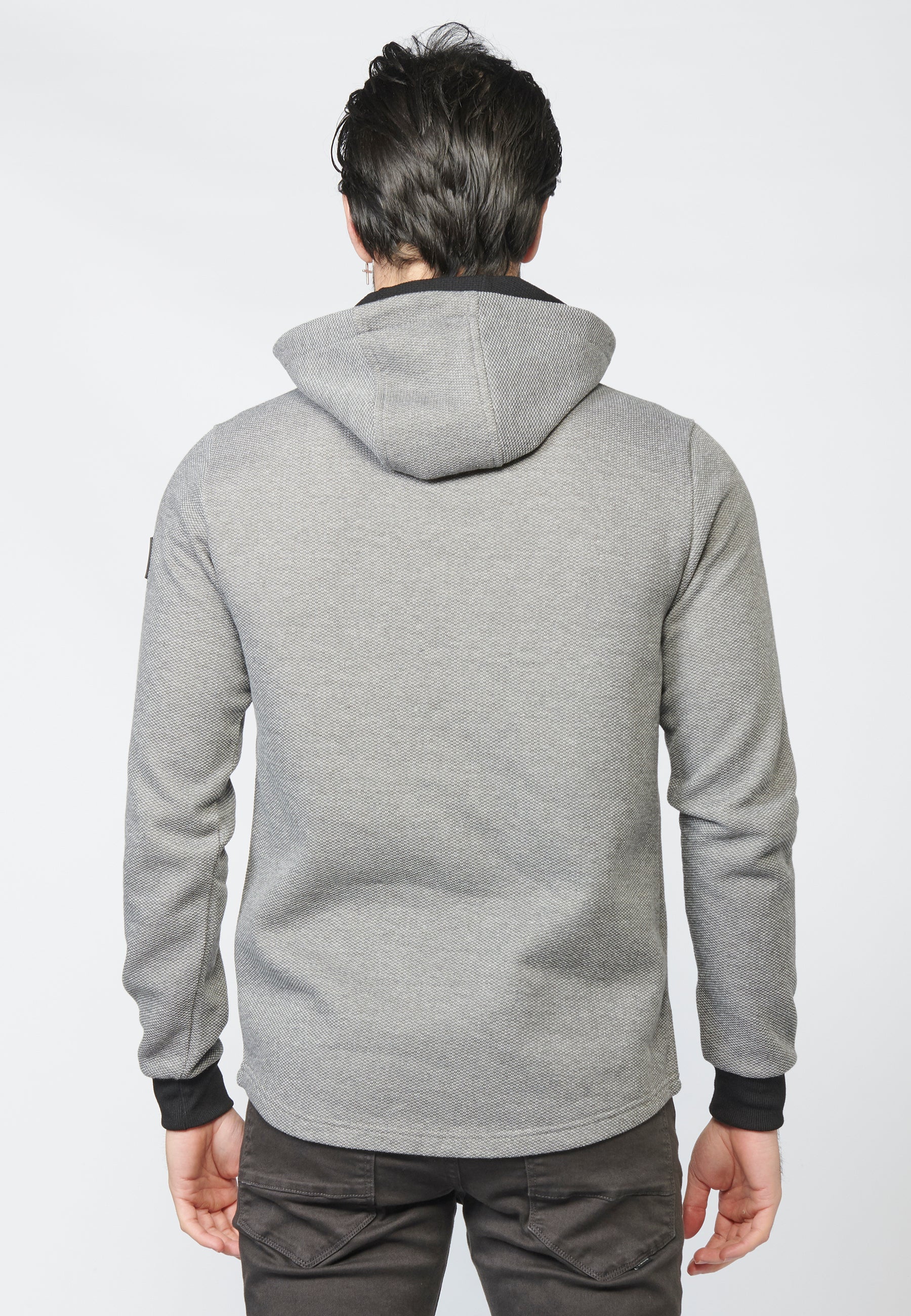 Sudadera felpa con estructura y capucha con botones y cremallera para hombre