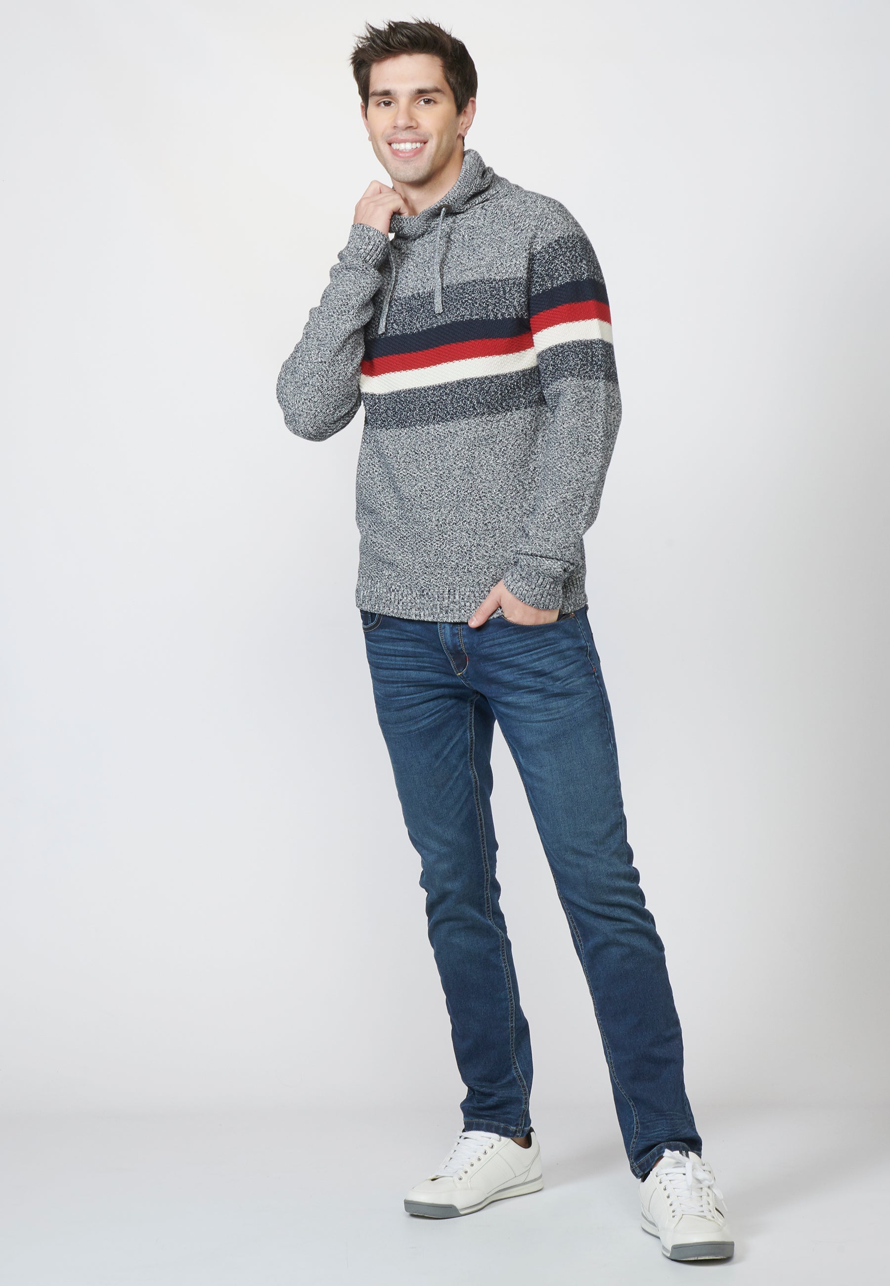 Jersey punto de fantasía con efecto jaspeado de algodón para hombre