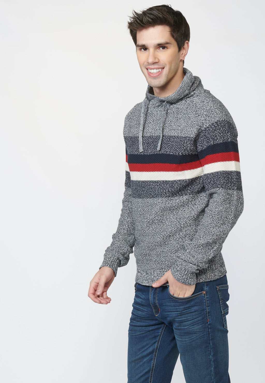 Jersey punto de fantasía con efecto jaspeado de algodón para hombre