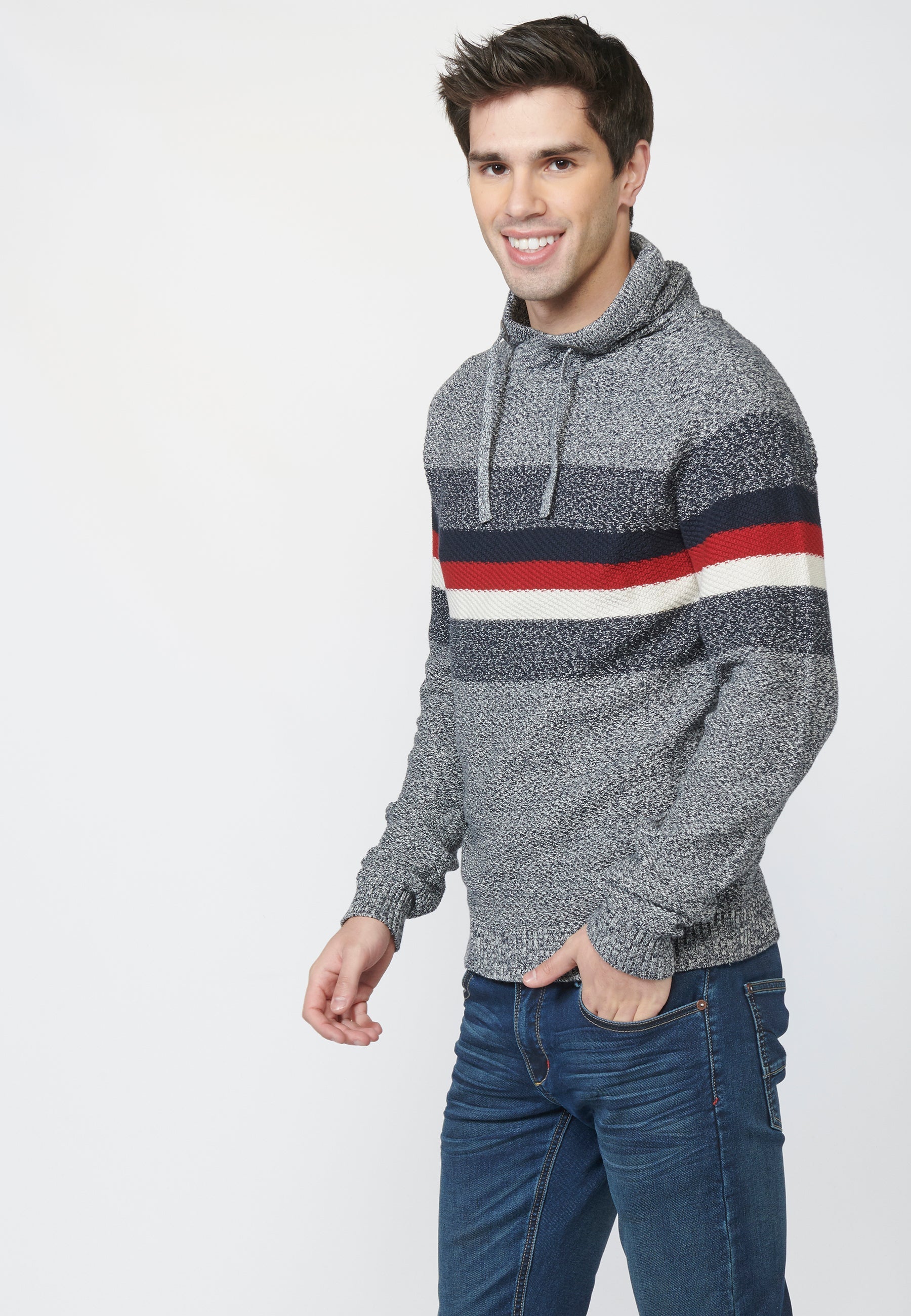 Jersey punto de fantasía con efecto jaspeado de algodón para hombre