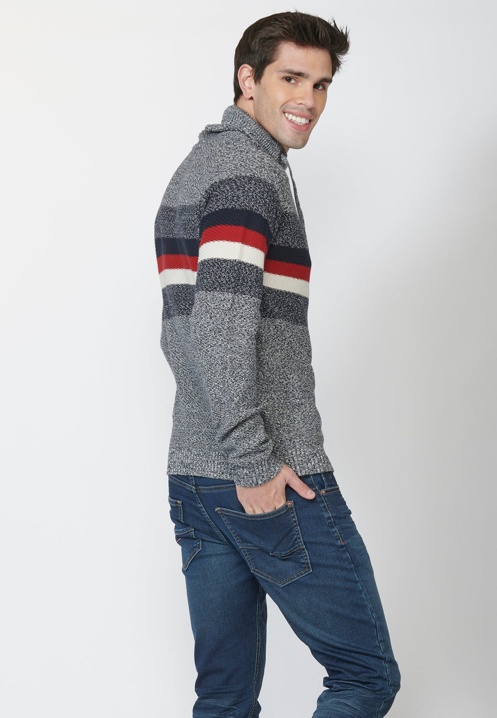 Jersey punto de fantasía con efecto jaspeado de algodón para hombre