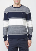 Jersey punto cuello redondo texturizado a rayas de algodón para hombre