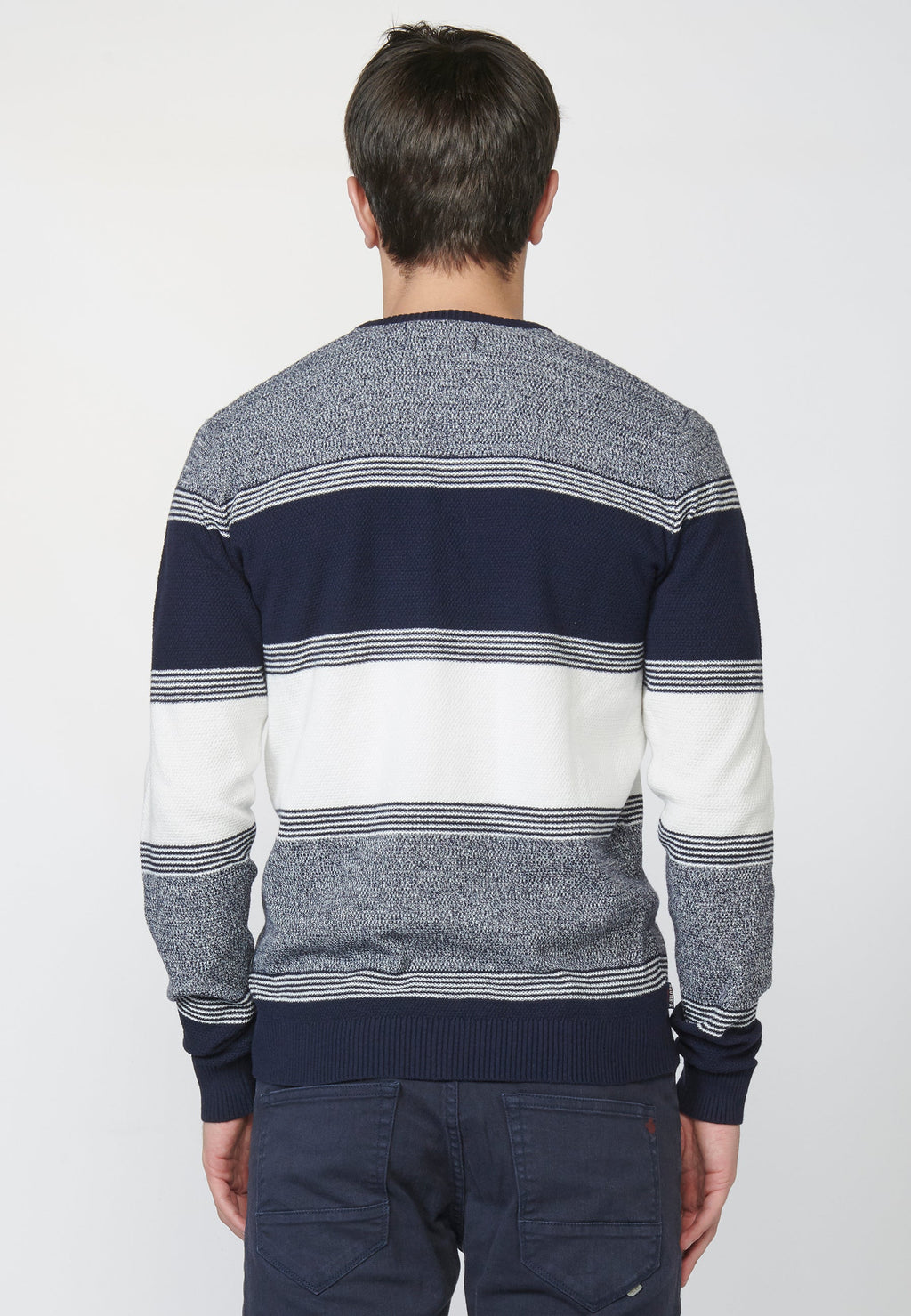 Jersey punto cuello redondo texturizado a rayas de algodón para hombre