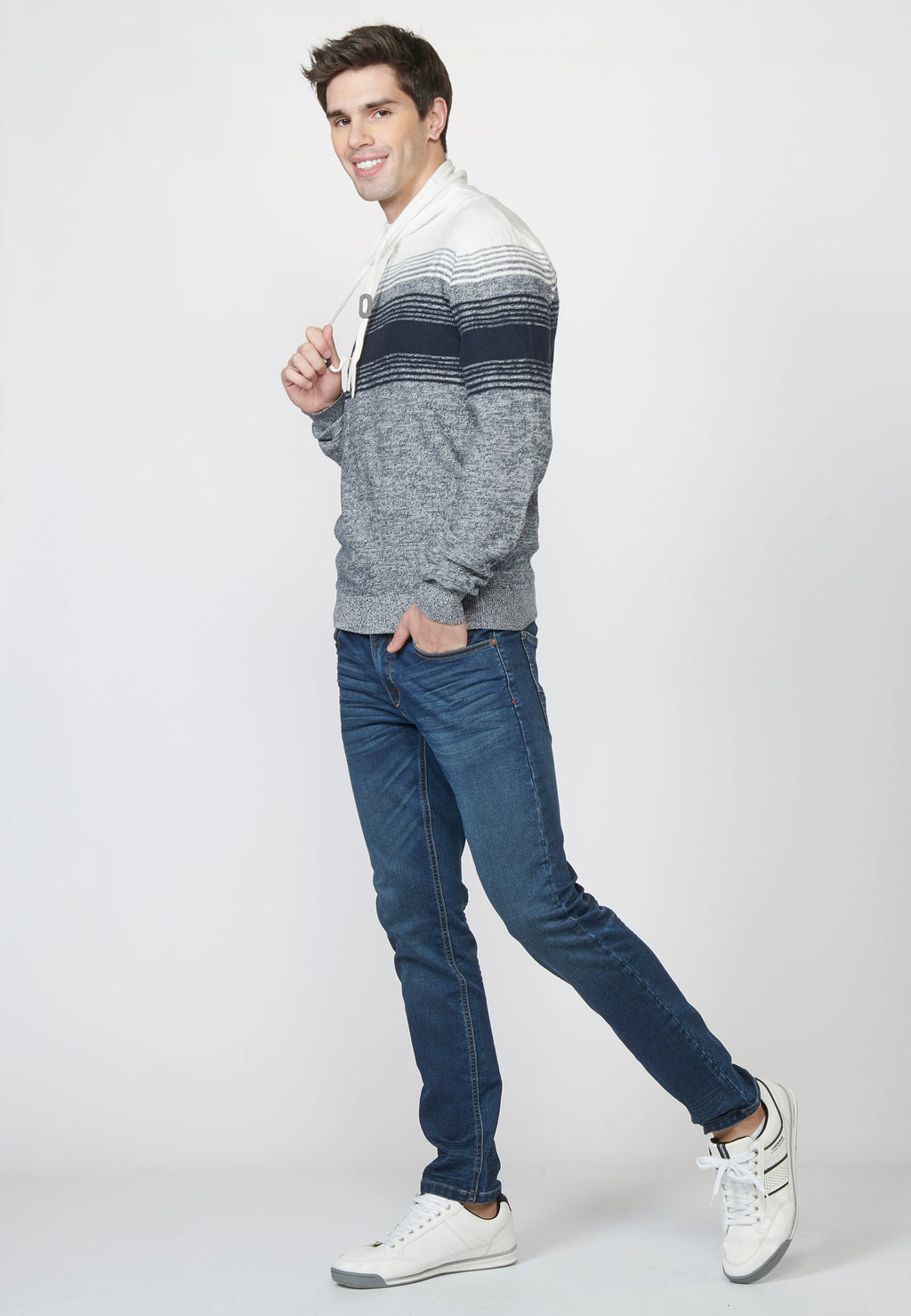 Jersey de punto de algodón con cuello ajustable con cordón | tendencia actual