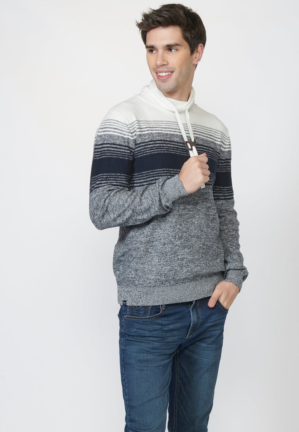 Jersey de punto de algodón con cuello ajustable con cordón | tendencia actual
