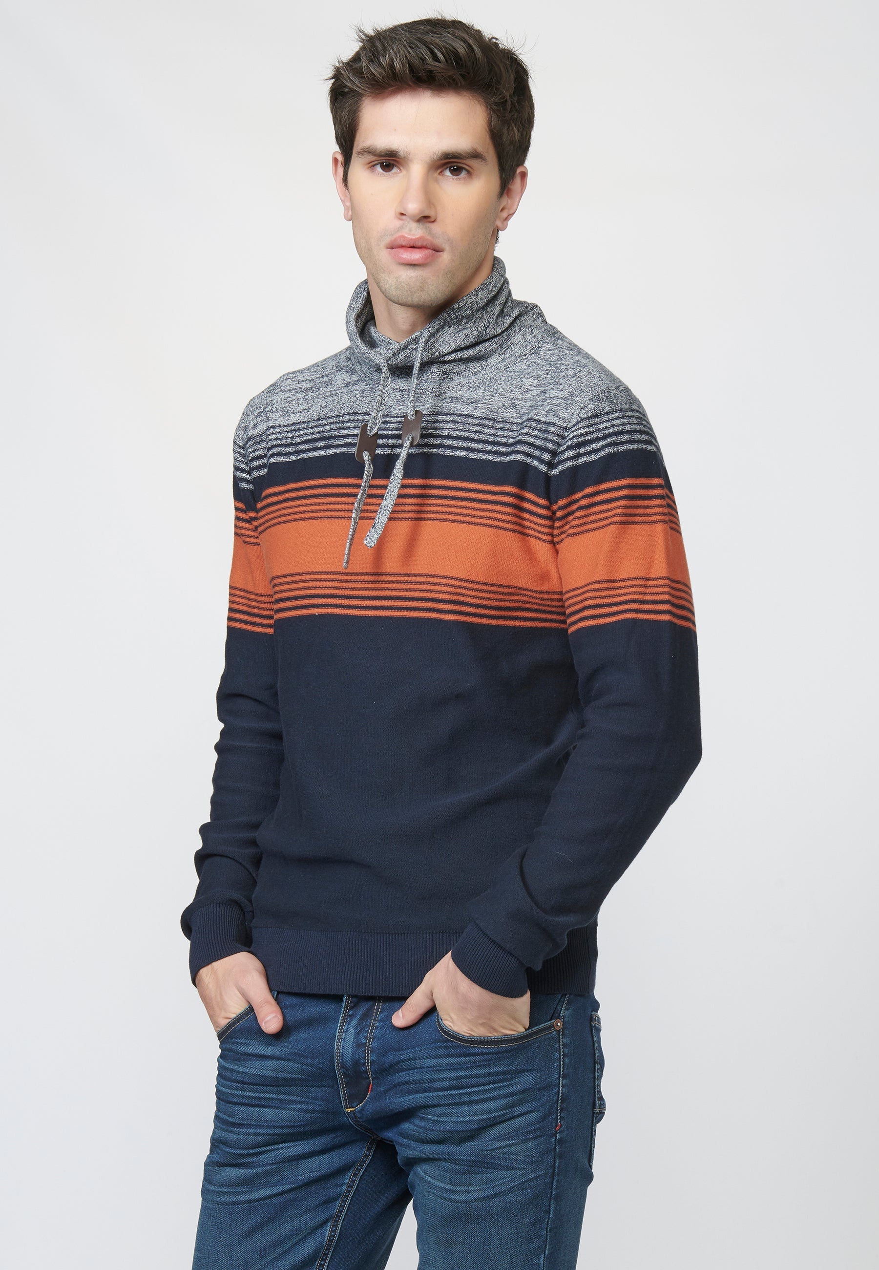 Jersey de punto de algodón con cuello ajustable con cordón | tendencia actual