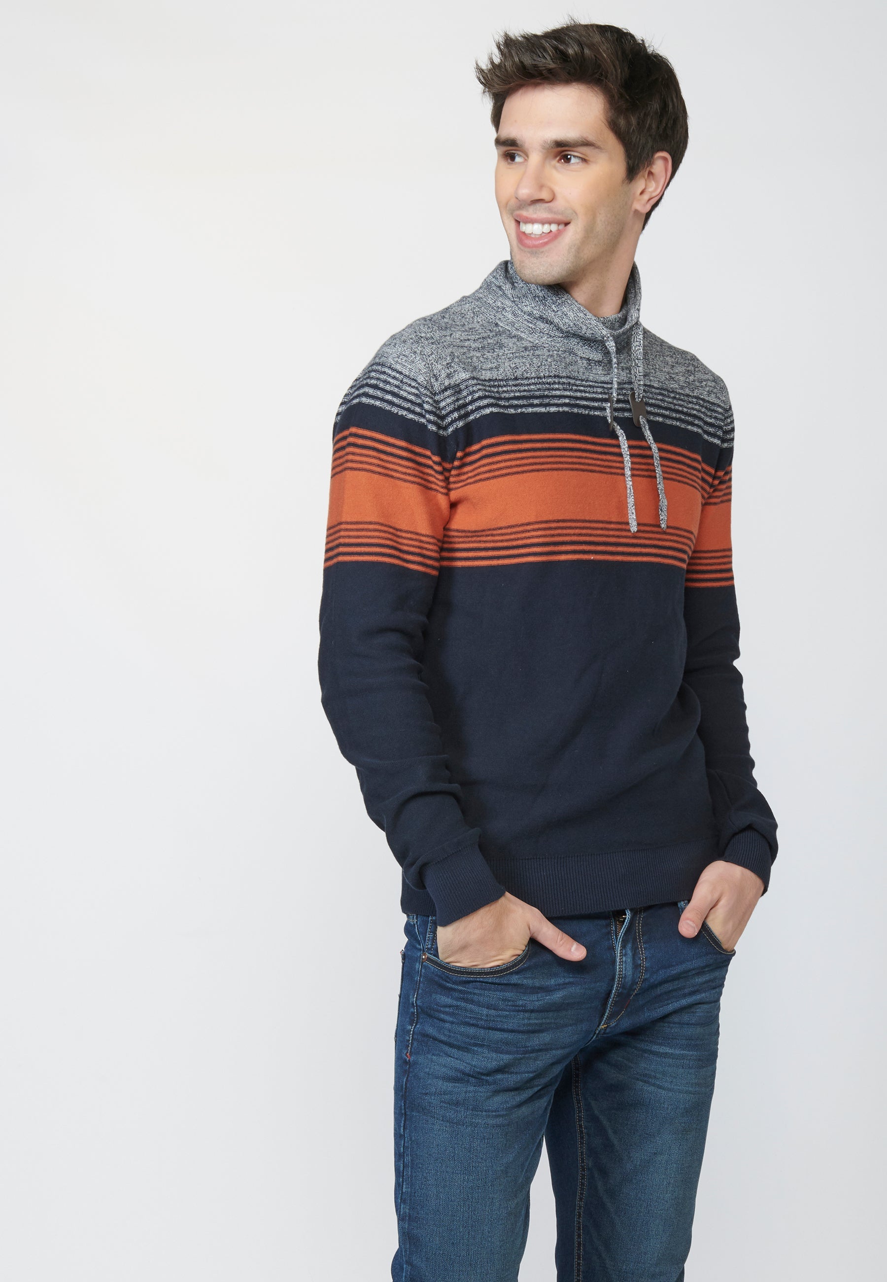 Jersey de punto de algodón con cuello ajustable con cordón | tendencia actual