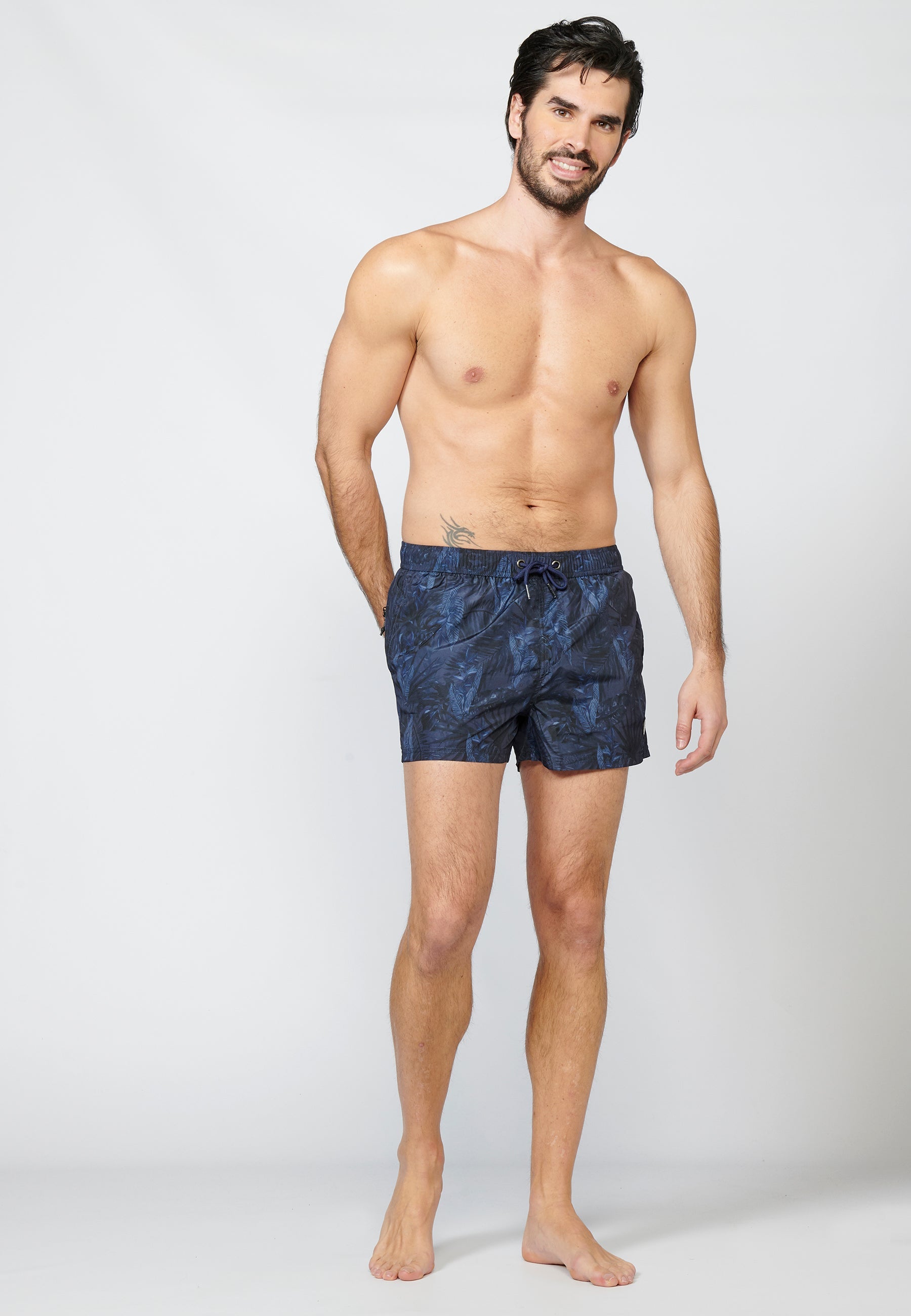 Bañador Corto Hombre Estampado con Bolsillos – Koroshi Navy