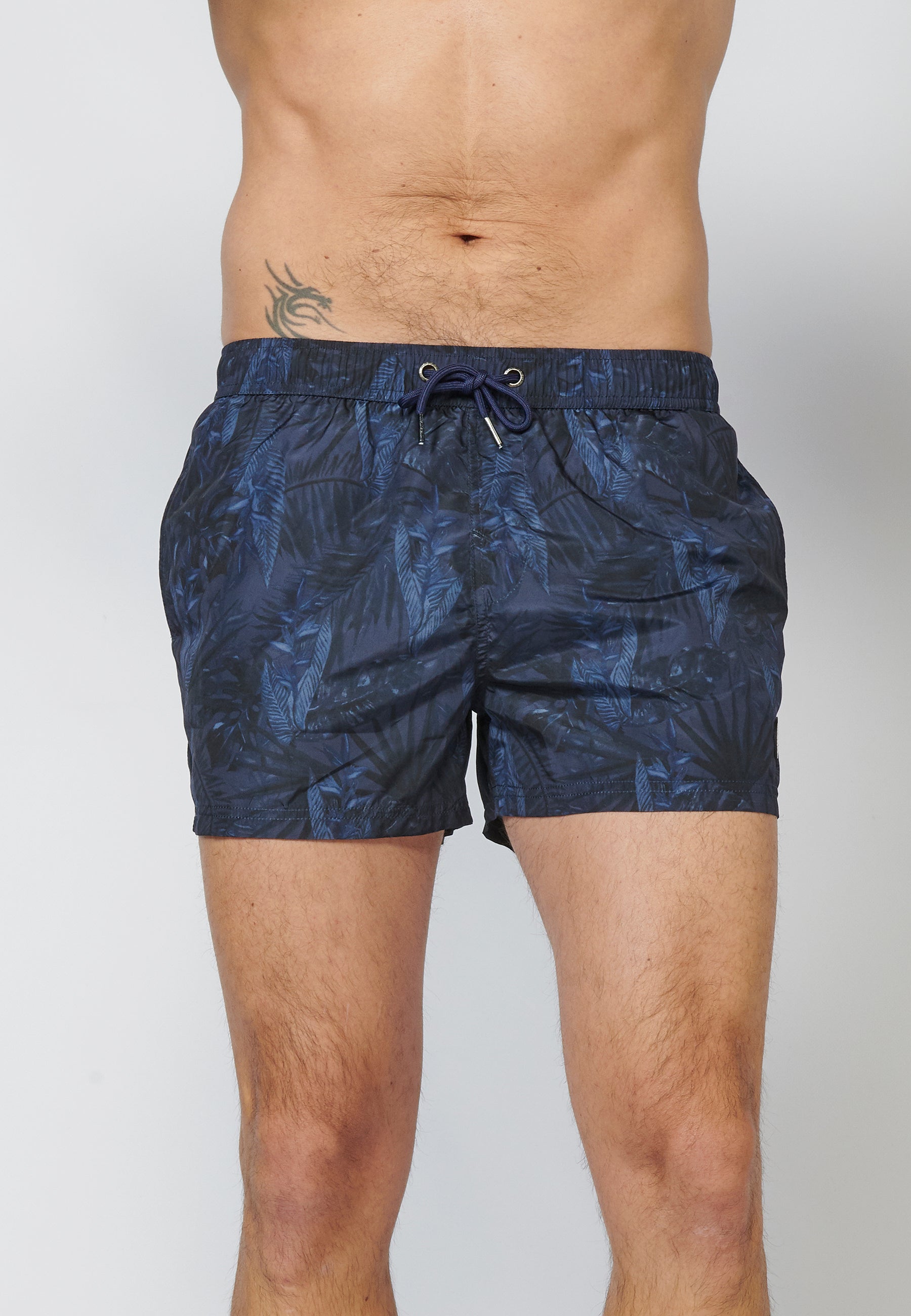 Bañador Corto Hombre Estampado con Bolsillos – Koroshi Navy