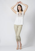 Blusa fluida púrpura sin mangas de mujer con bordado étnico floral