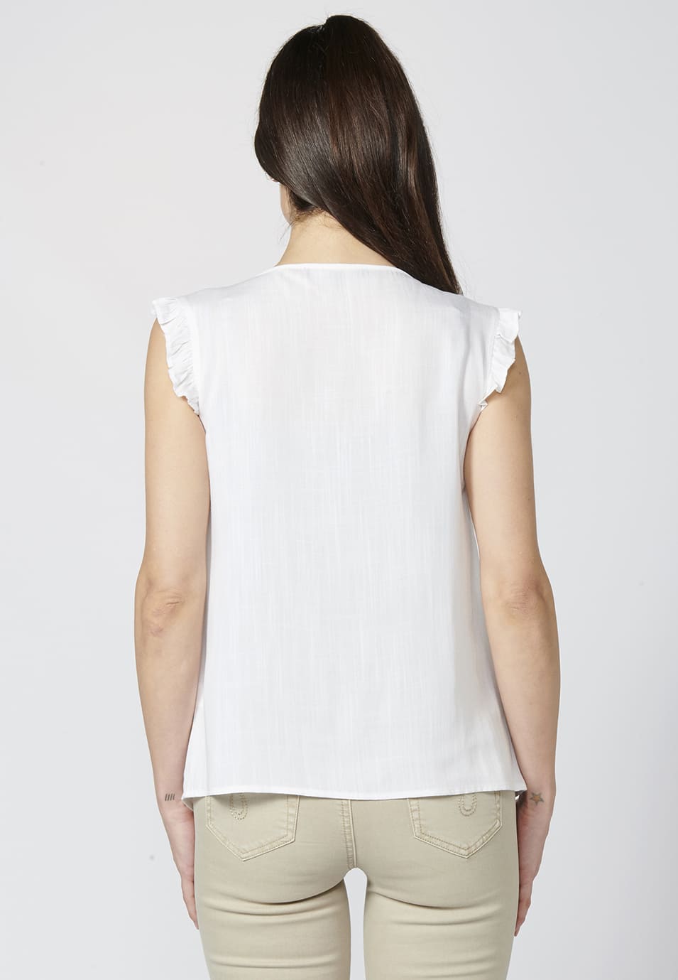 Blusa fluida púrpura sin mangas de mujer con bordado étnico floral