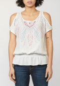 Blusa mujer fluida bordados frontal hombros descubiertos