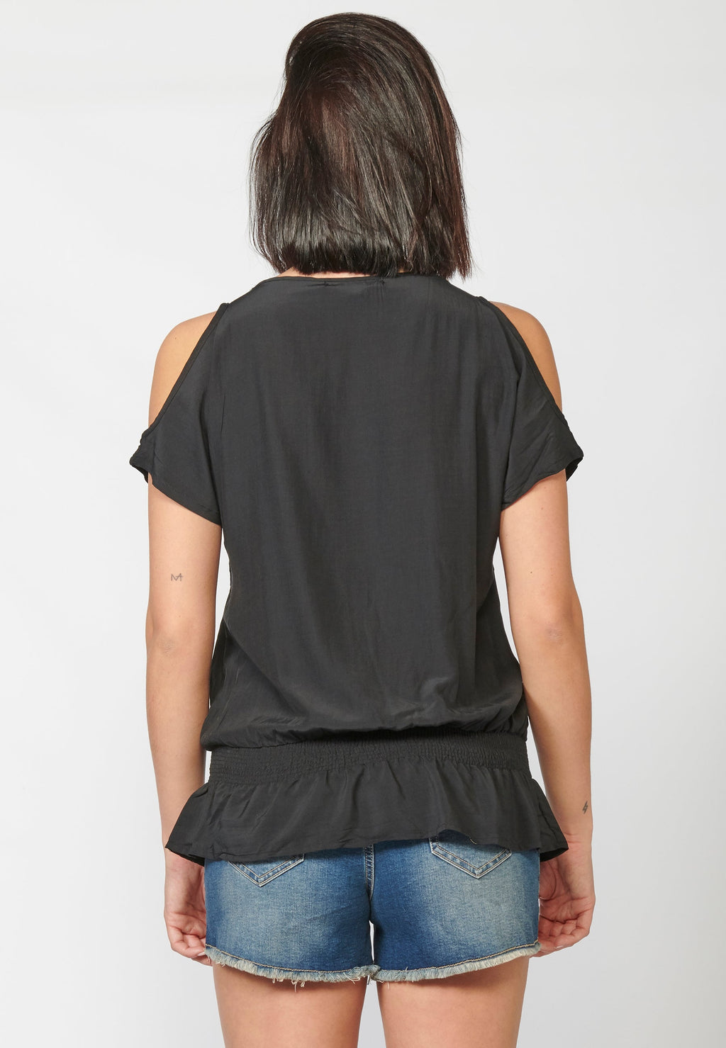 Blusa mujer fluida bordados frontal hombros descubiertos