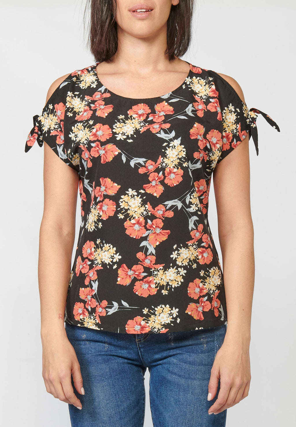 Blusa manga corta mujer estampado floral lazo hombro