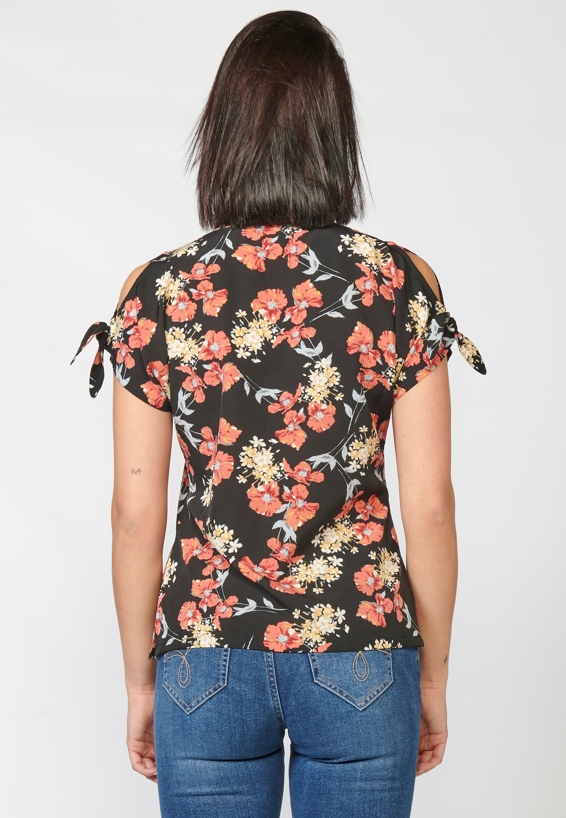 Blusa manga corta mujer estampado floral lazo hombro