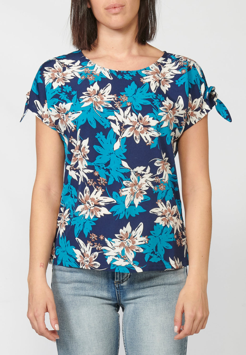 Blusa manga corta mujer estampado floral lazo hombro