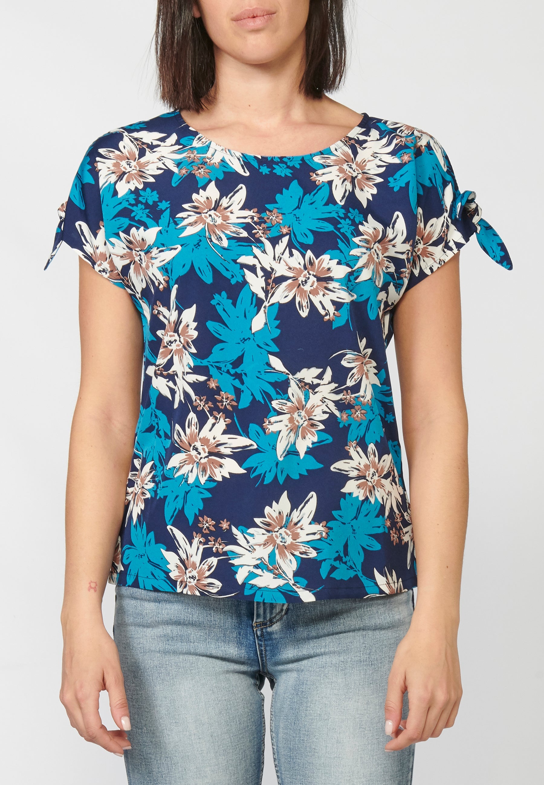 Blusa manga corta mujer estampado floral lazo hombro