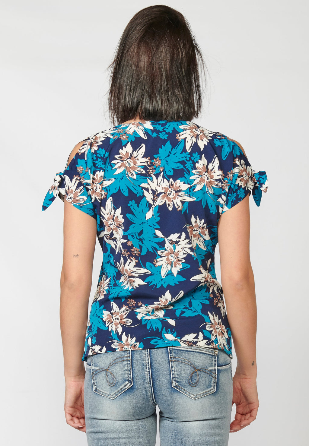 Blusa manga corta mujer estampado floral lazo hombro