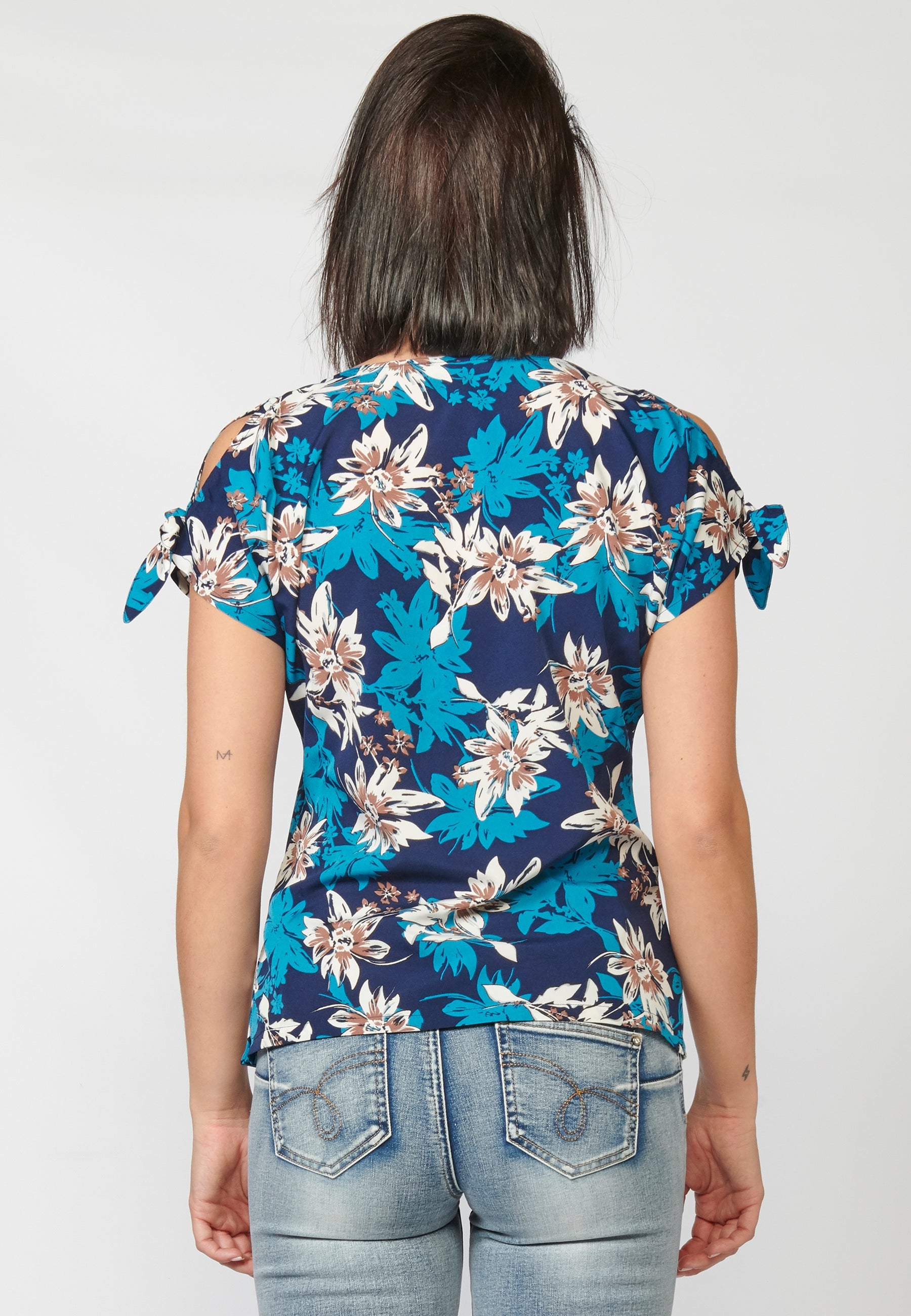 Blusa manga corta mujer estampado floral lazo hombro