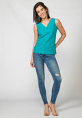 Blusa mujer de algodón roja corte recto sin mangas cuello pico