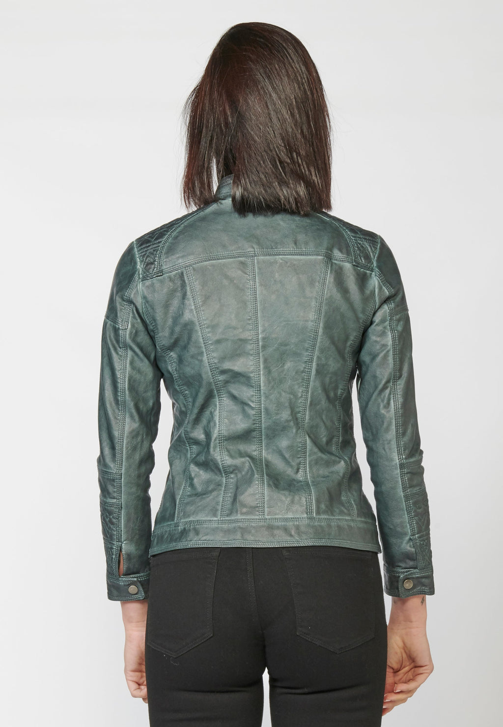 Chaqueta cazadora mujer efecto piel cuello mao