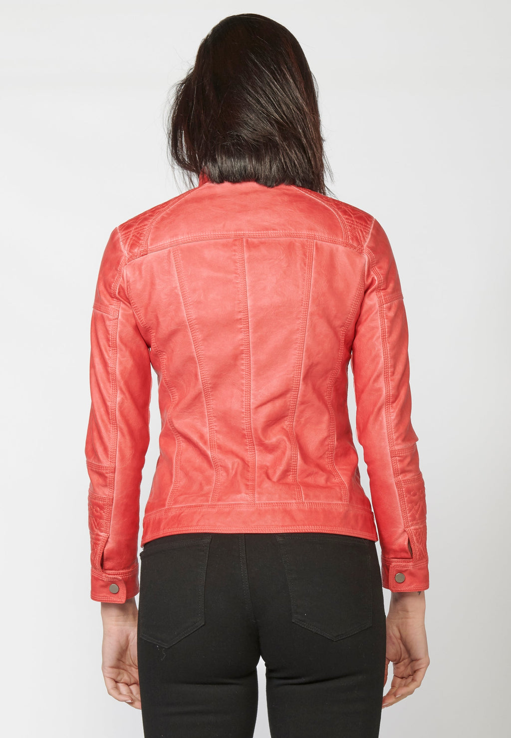 Chaqueta cazadora mujer efecto piel cuello mao