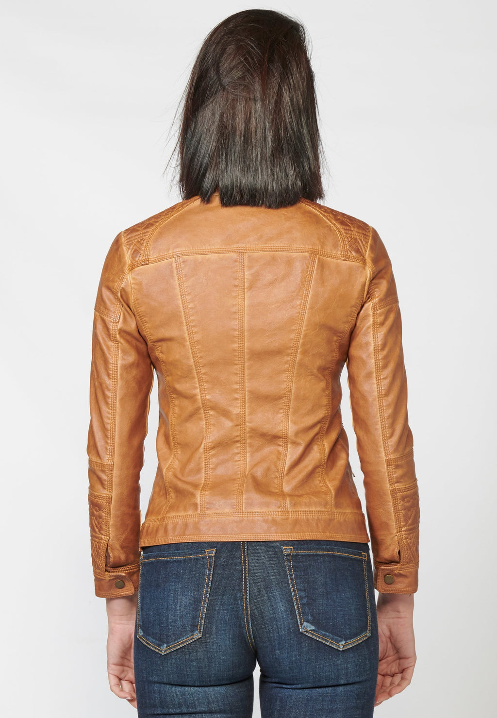 Chaqueta cazadora mujer efecto piel cuello mao
