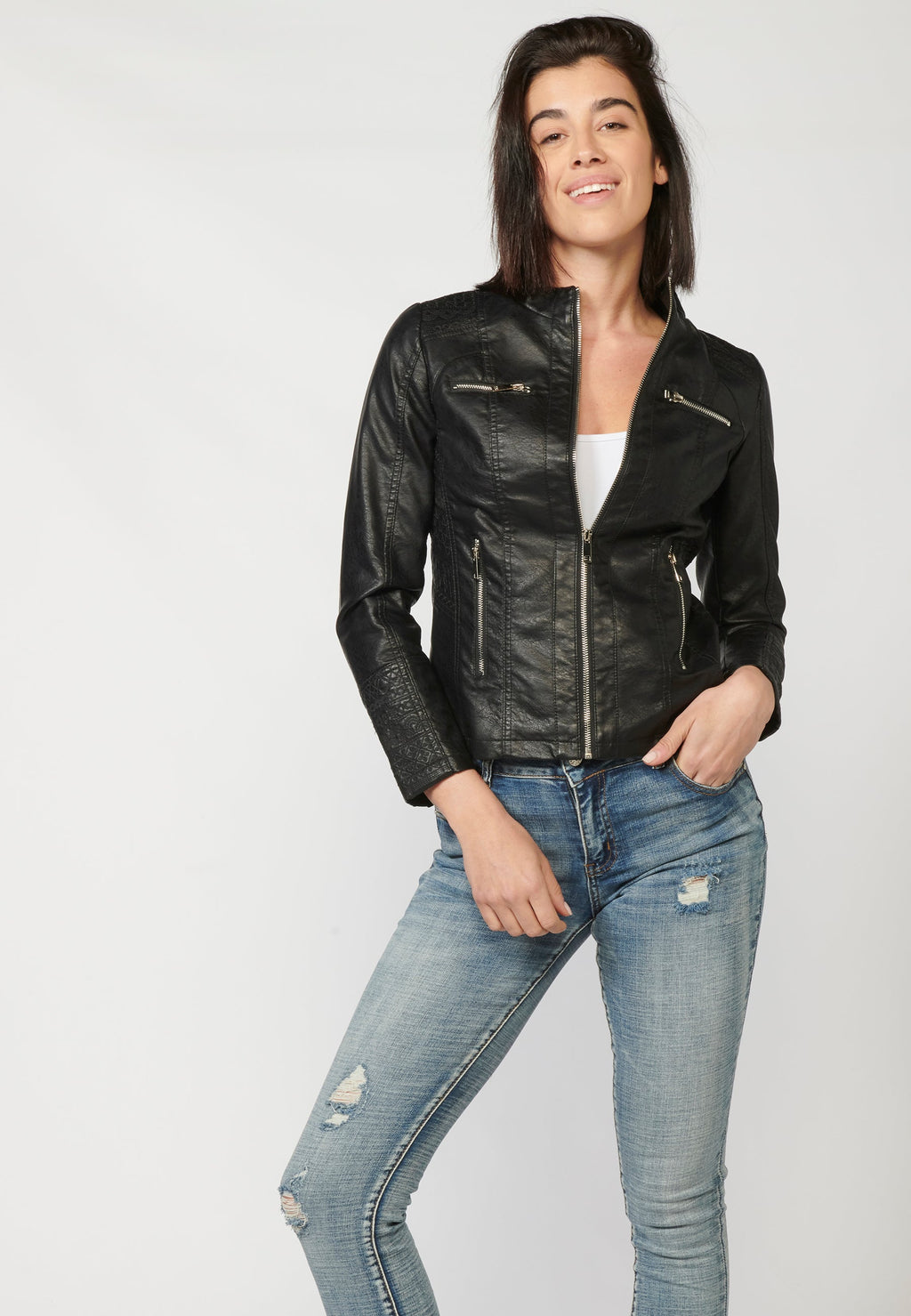 Chaqueta cazadora de mujer efecto piel mujer