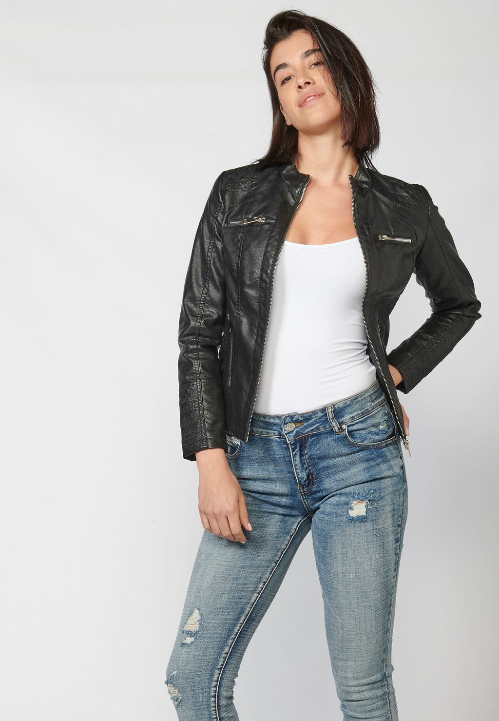 Chaqueta cazadora de mujer efecto piel mujer