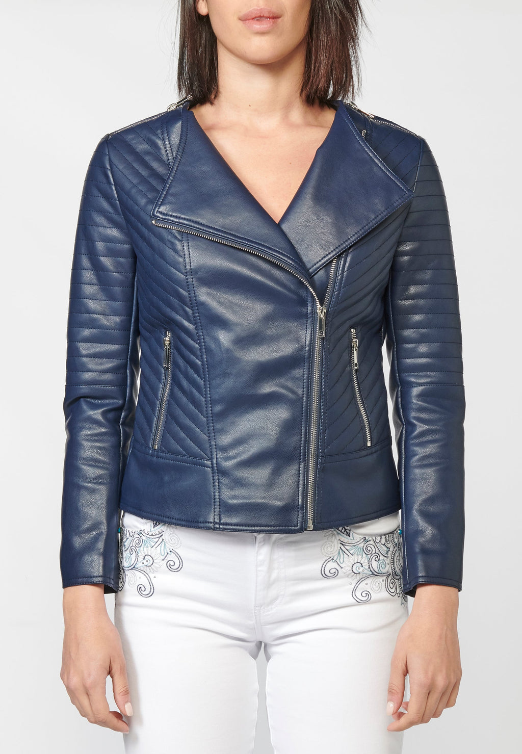 Chaqueta cazadora corta mujer efecto piel oscuro