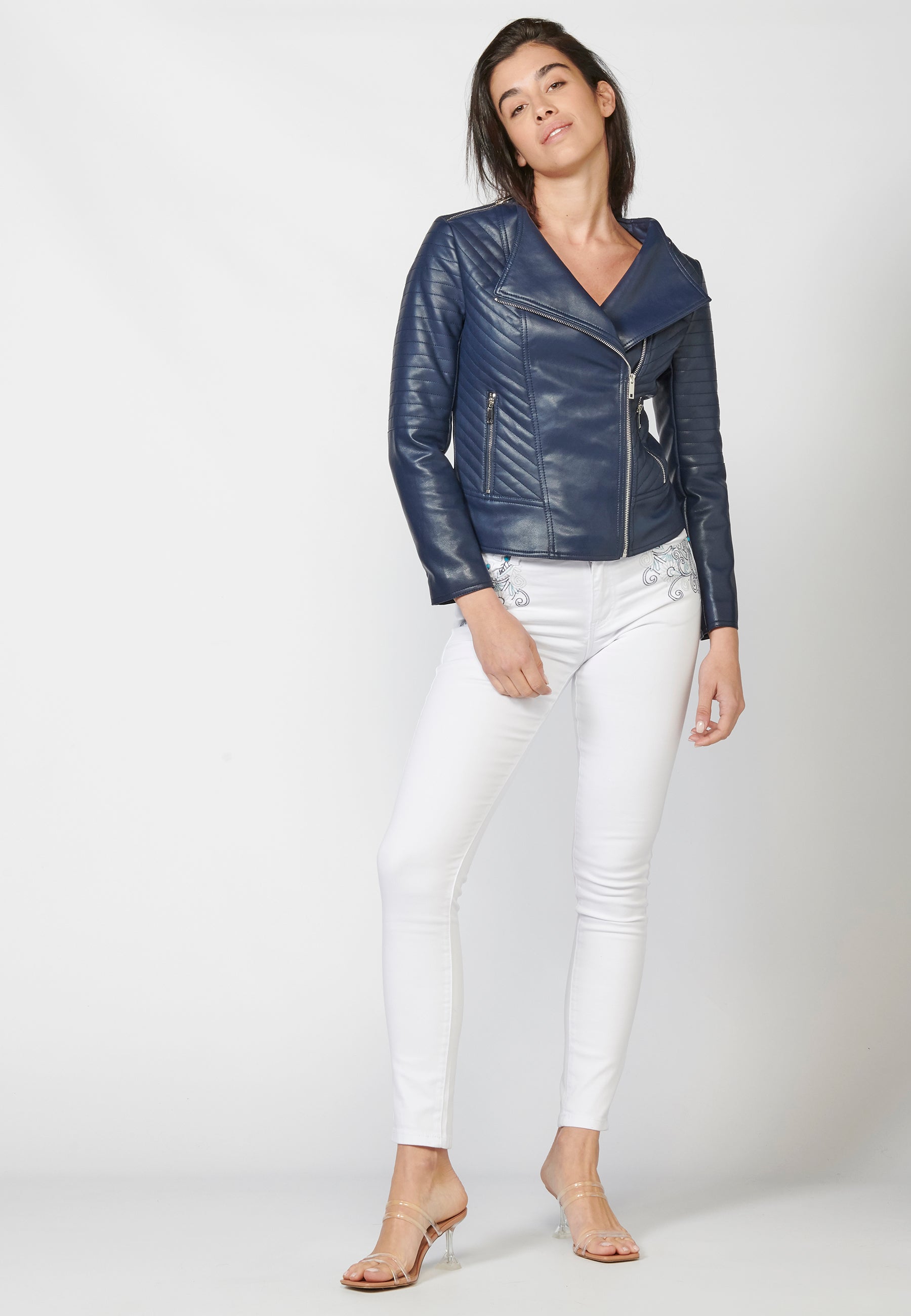 Chaqueta cazadora corta mujer efecto piel oscuro