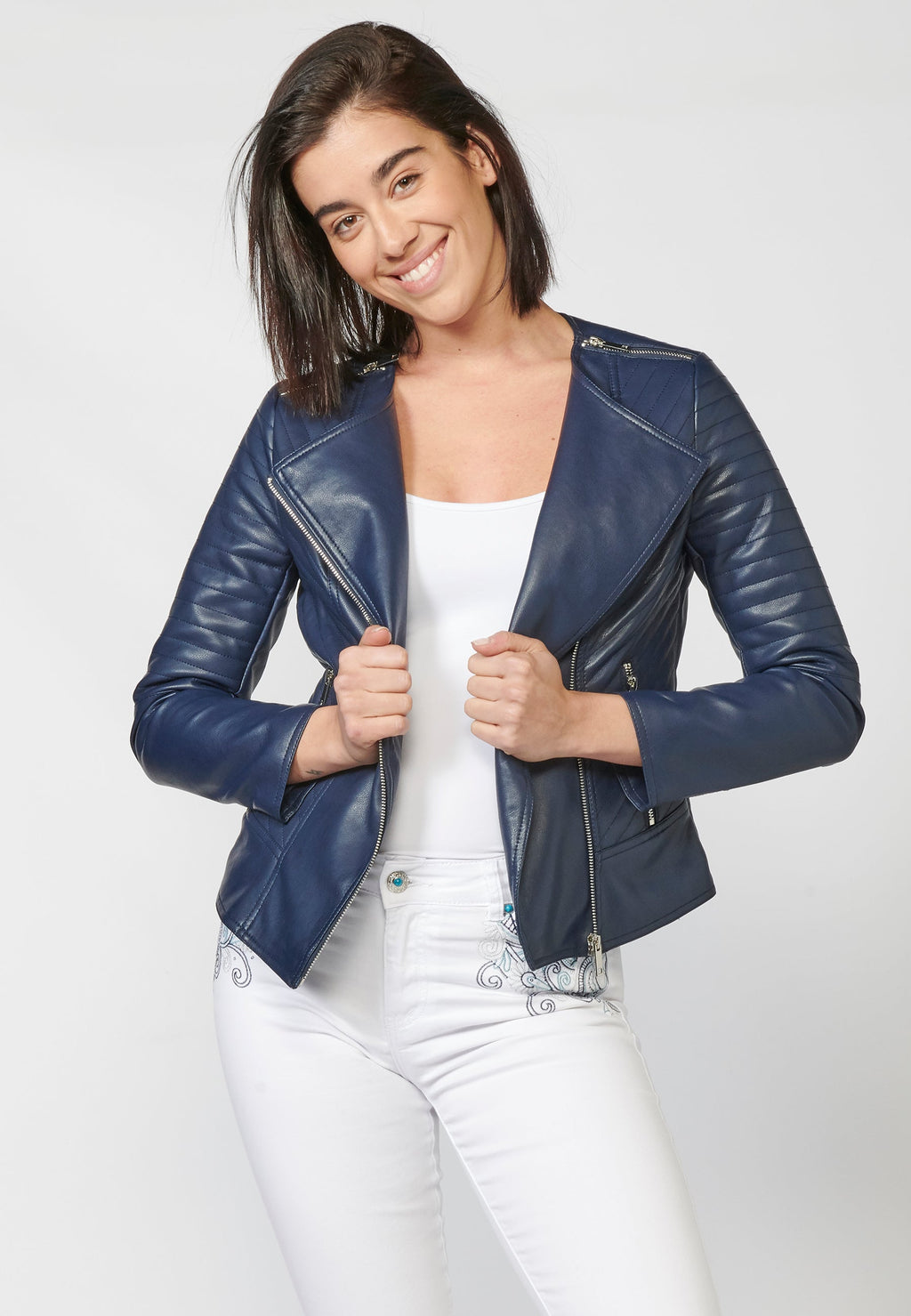 Chaqueta cazadora corta mujer efecto piel oscuro