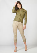 Chaqueta cazadora mujer algodón vaquero denim  elástico kaki bordados